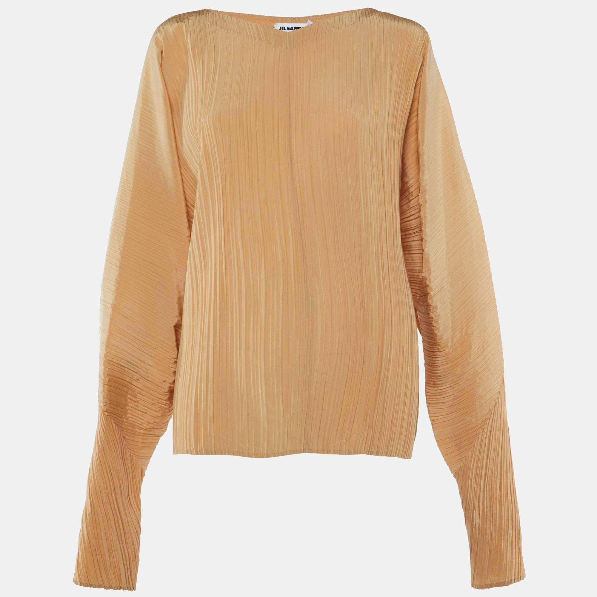 Pre Owned Jil Sander Beige Plisse Balloon Sleeve Top XS