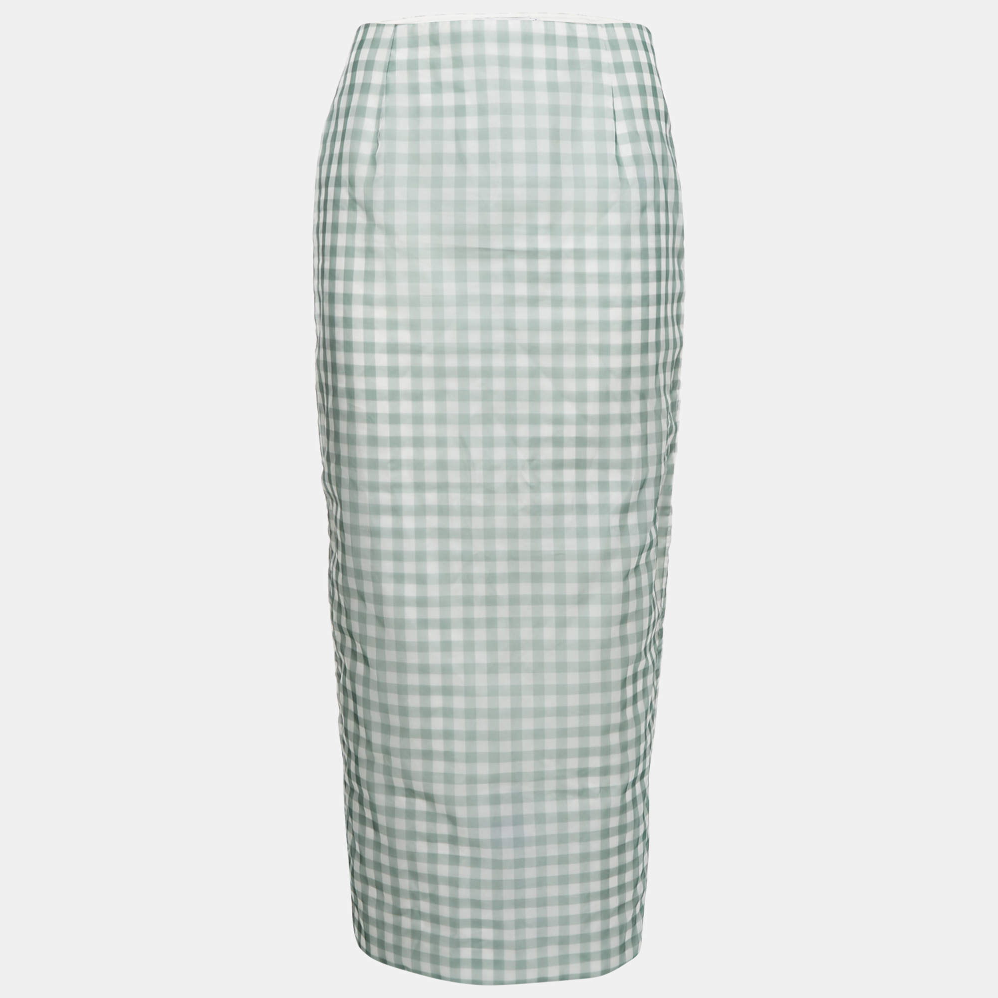 Pre Owned Jil Sander Green Gingham Nylon Midi Dress S