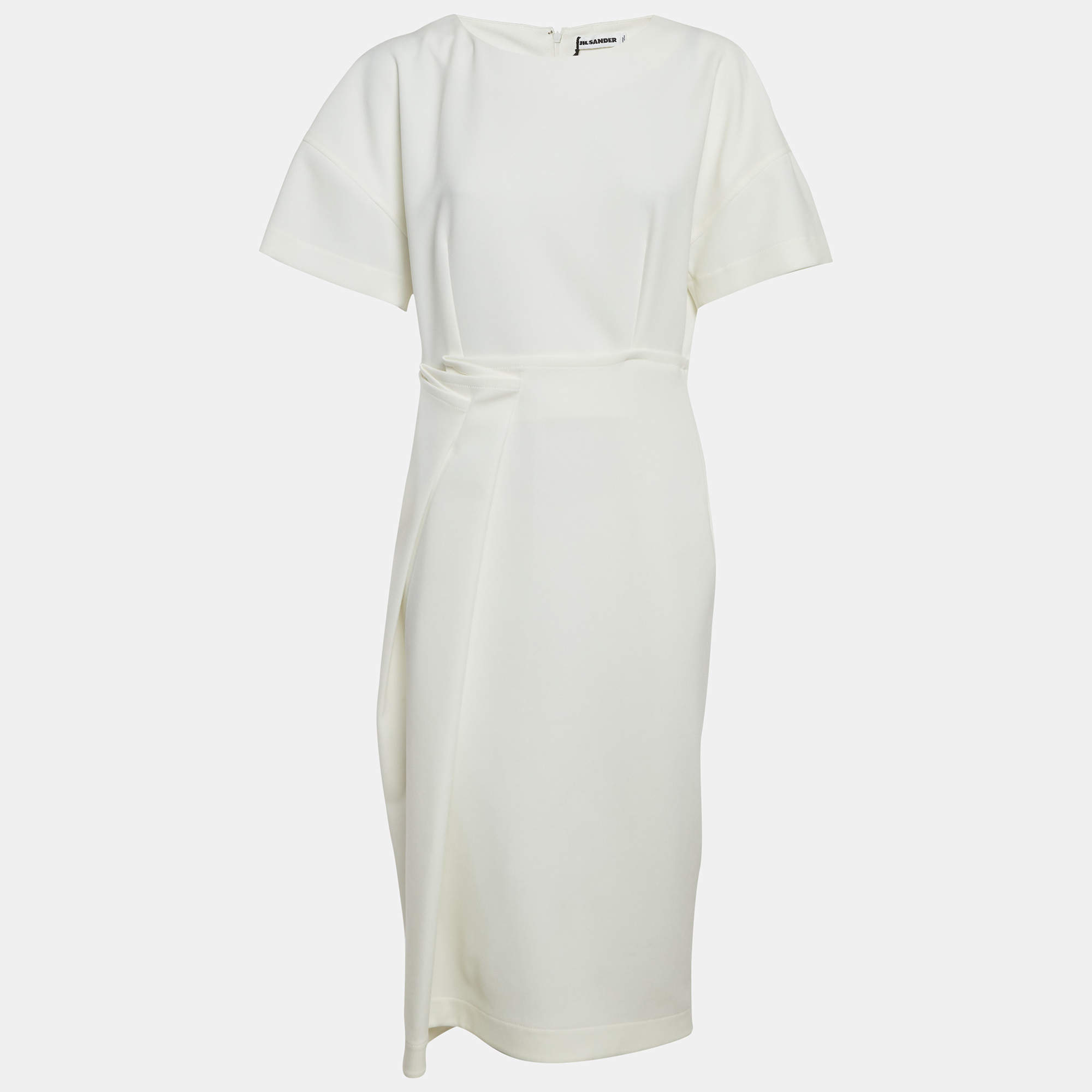 مملوكة مسبقًا فستان جيل ساندر أبيض كريب مطوي ميدي صغير