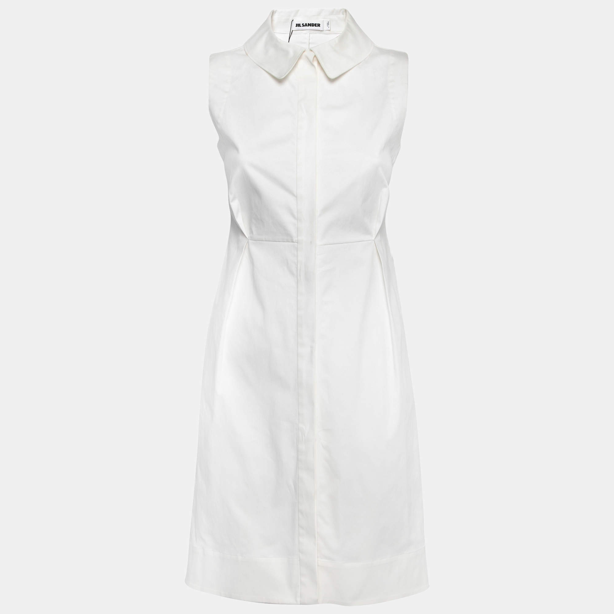 Jil Sander White Sleeveless Button Front Dress S