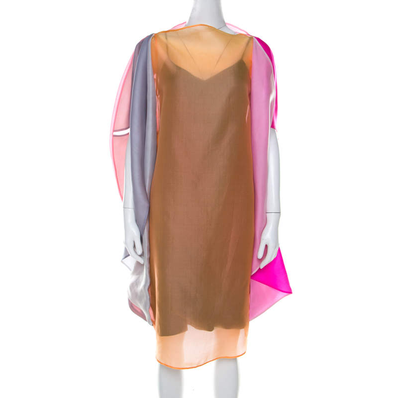 Pre Owned Jil Sander Multicolor Ombre Silk Organza Midi Dress S 