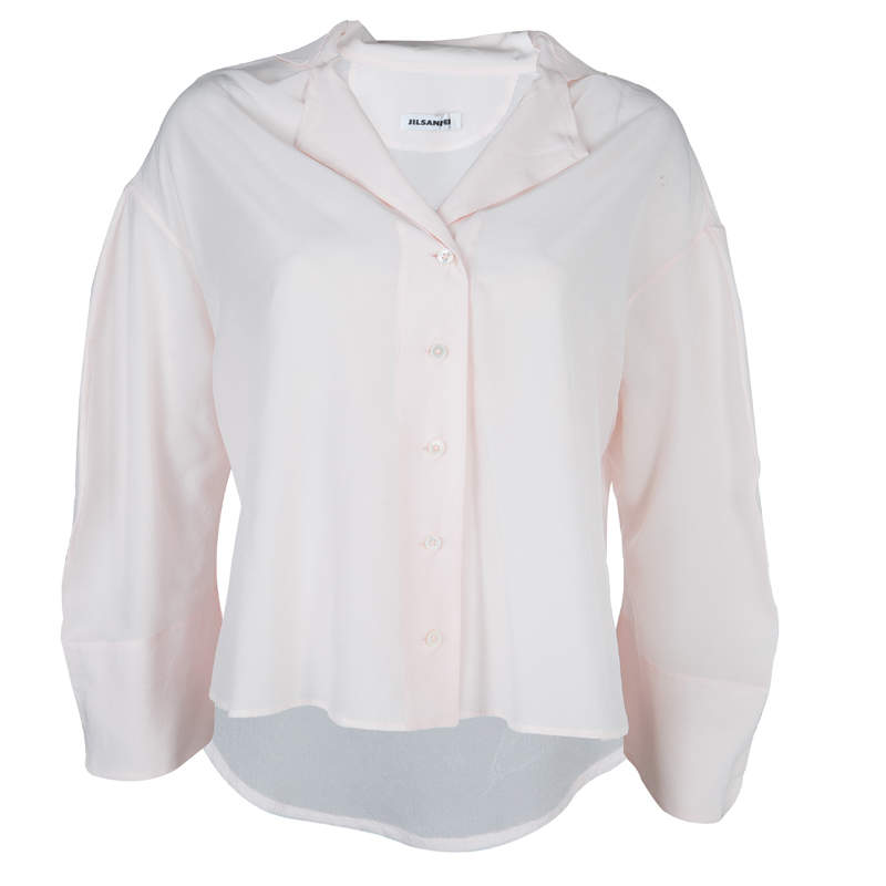 Pre Owned Jil Sander Pale Pink Long Sleeve Oversized Silk Blouse S