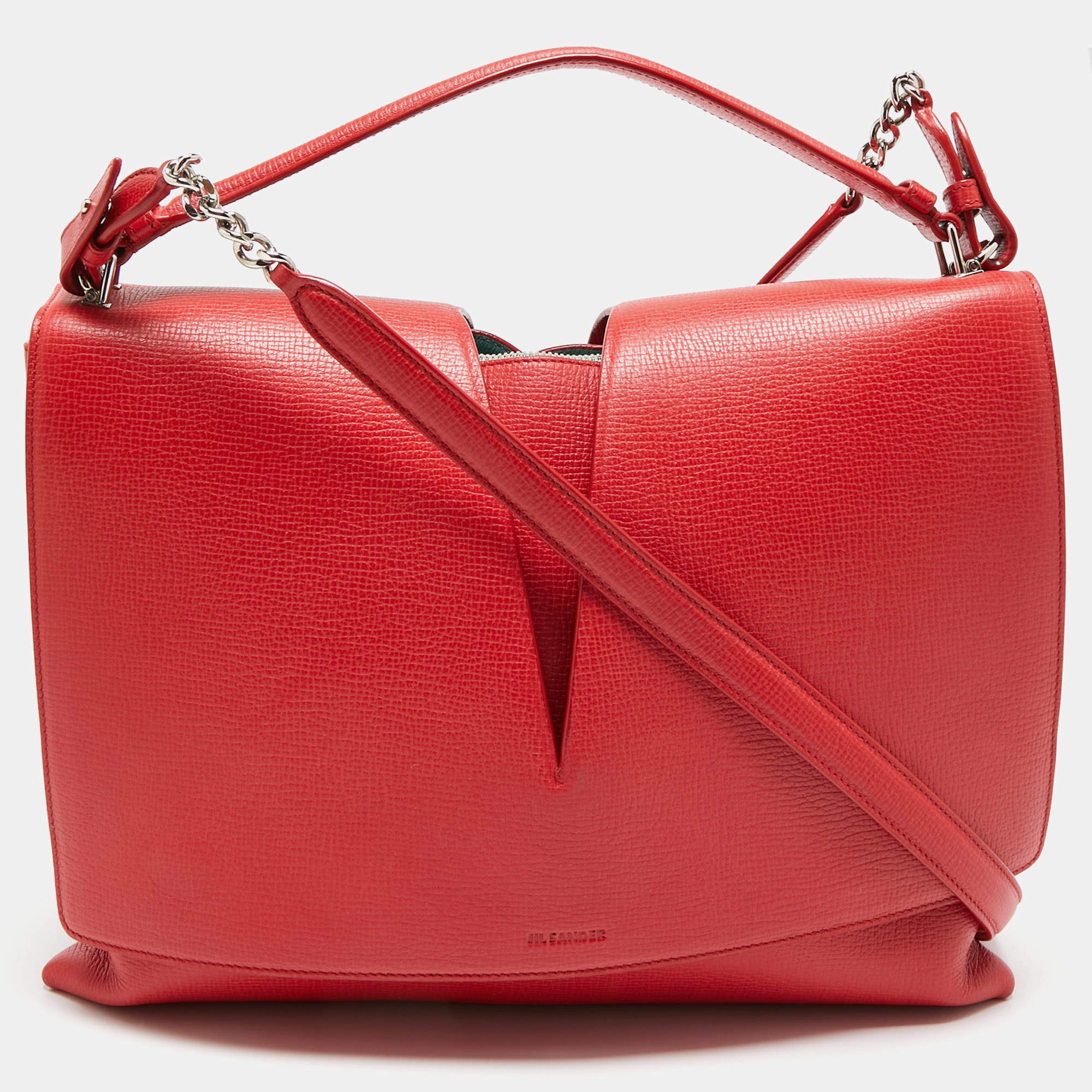 Jil Sander Red Leather Cut Out Top Handle Bag