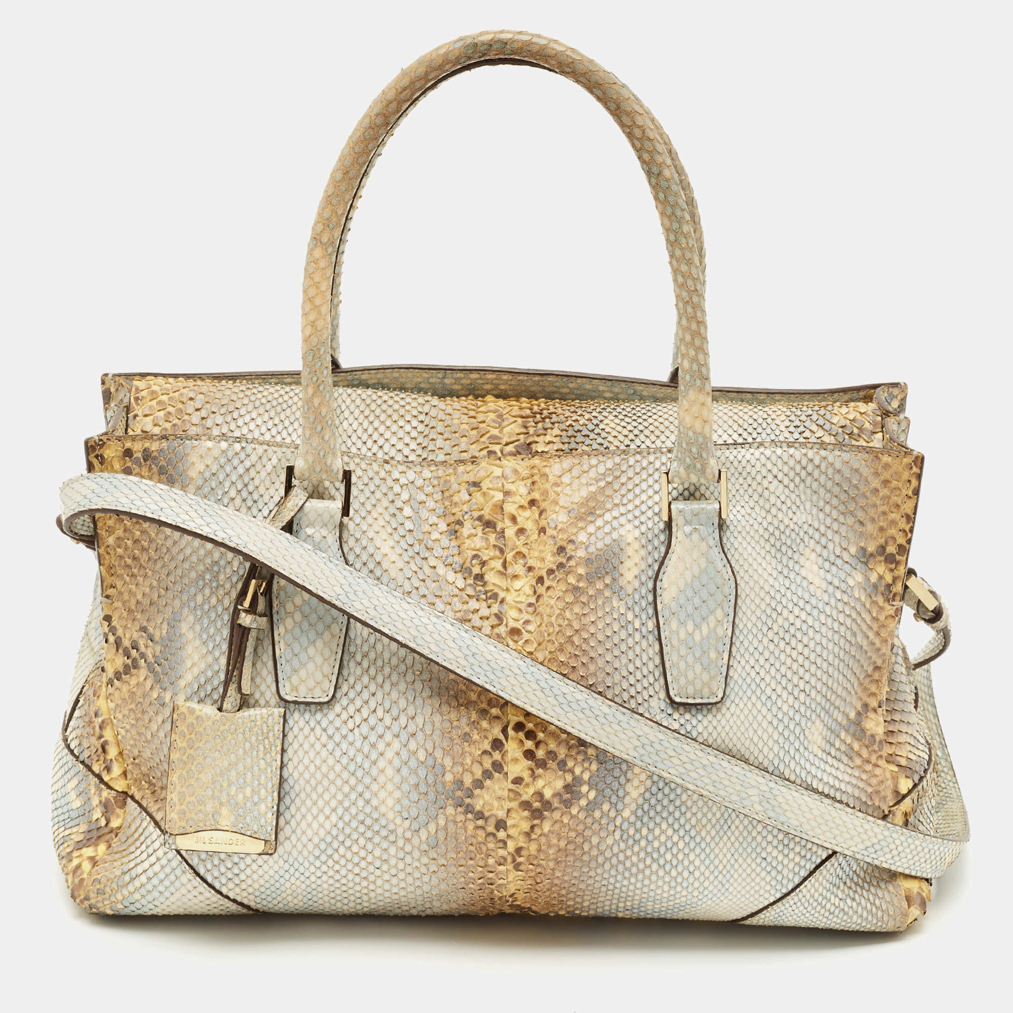 Jil Sander Grey Python Leather Flap Tote