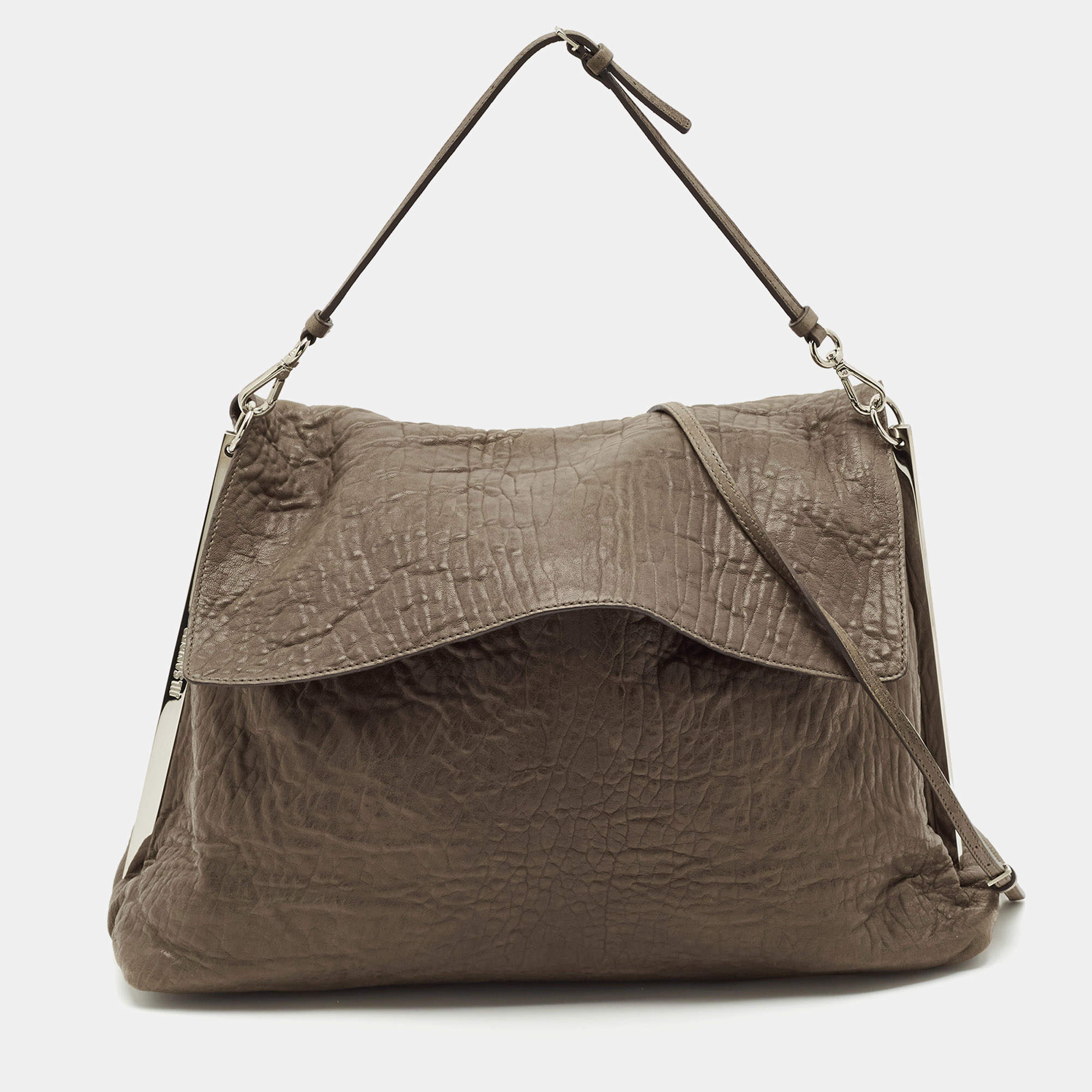 Jil Sander Beige Pebbled Leather Shoulder Bag