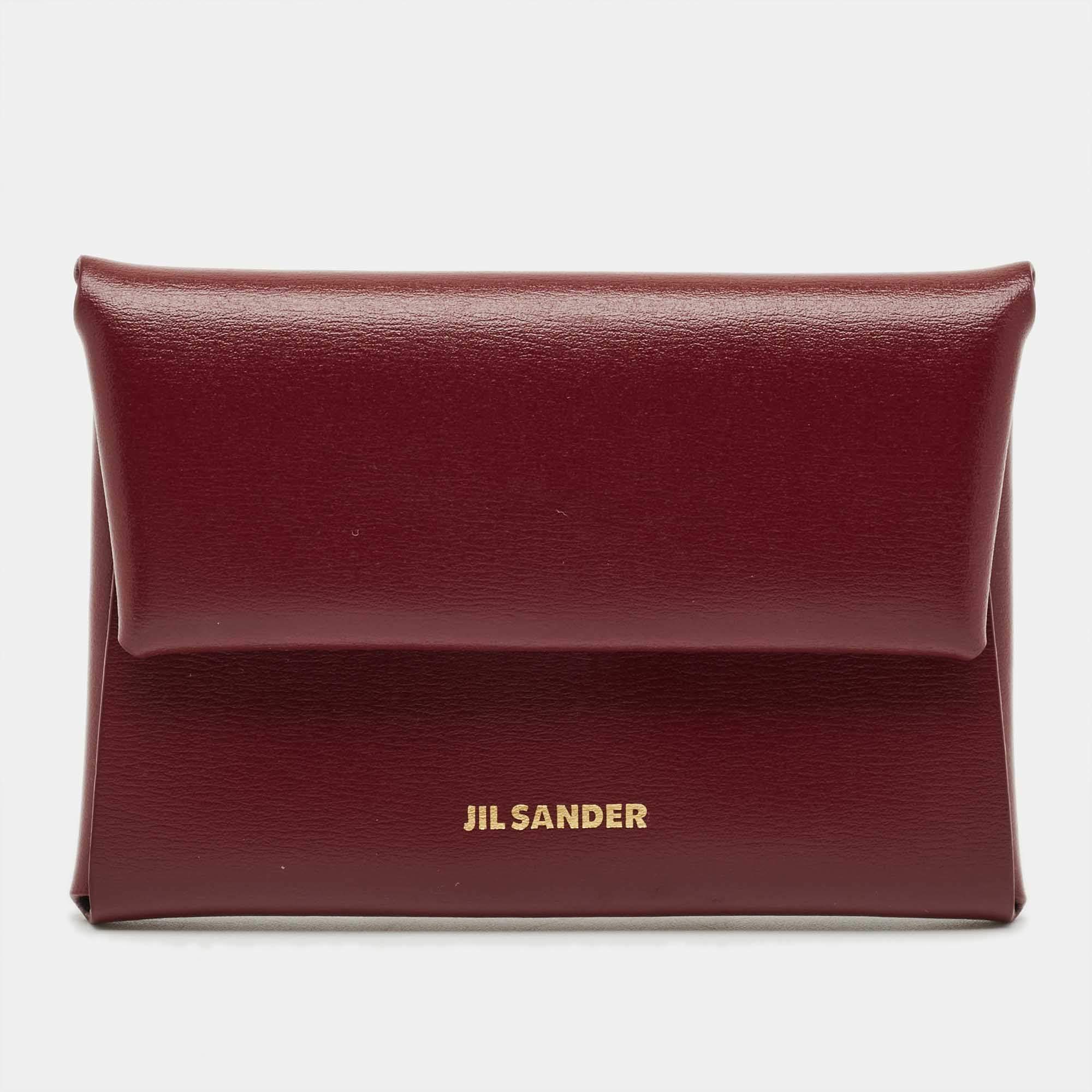 Pre Owned Jil Sander Burgundy Leather Folded Coin Purse