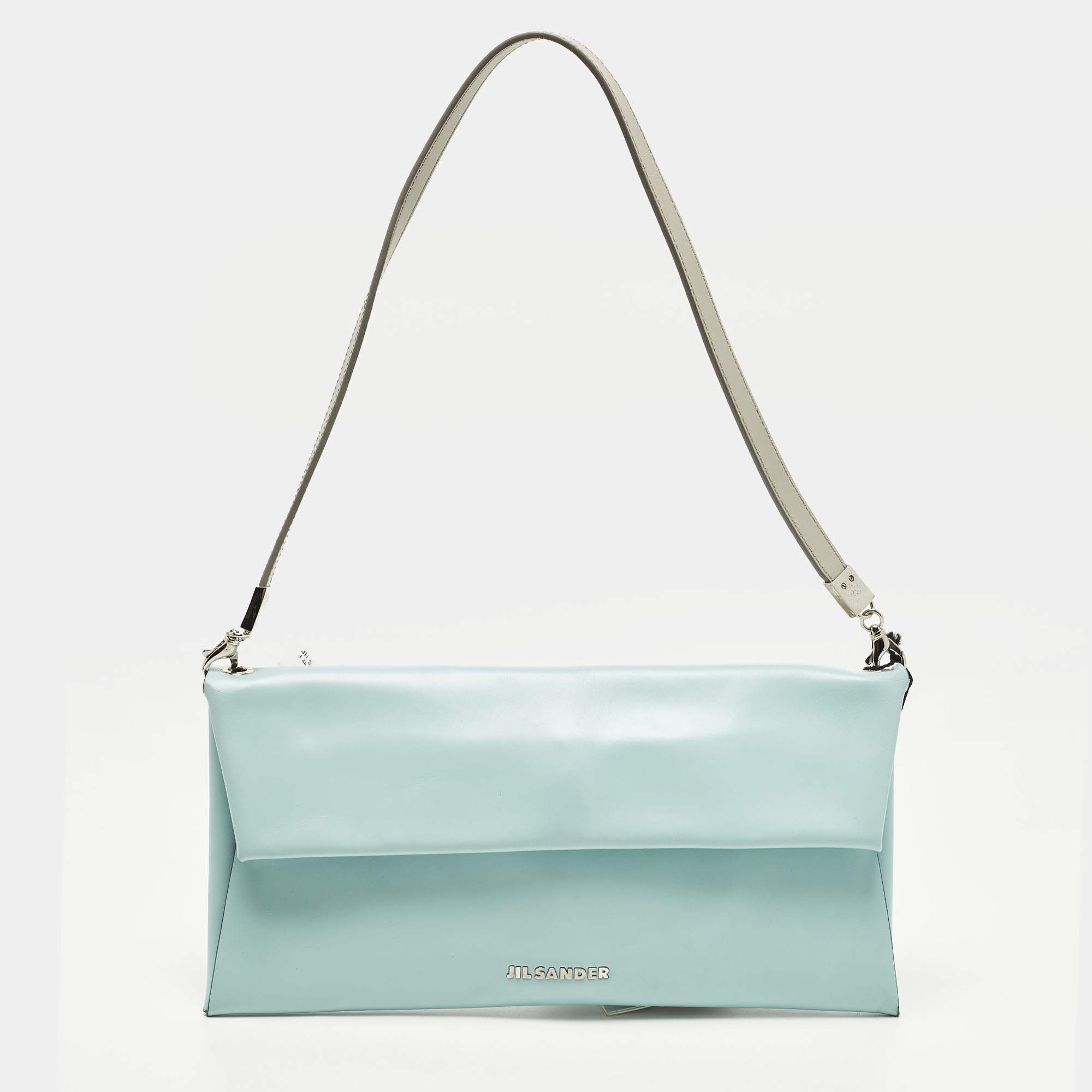 Pre Owned حقيبة كلاتش جلدية غطاء لون أزرق/رمادي جيل ساندر