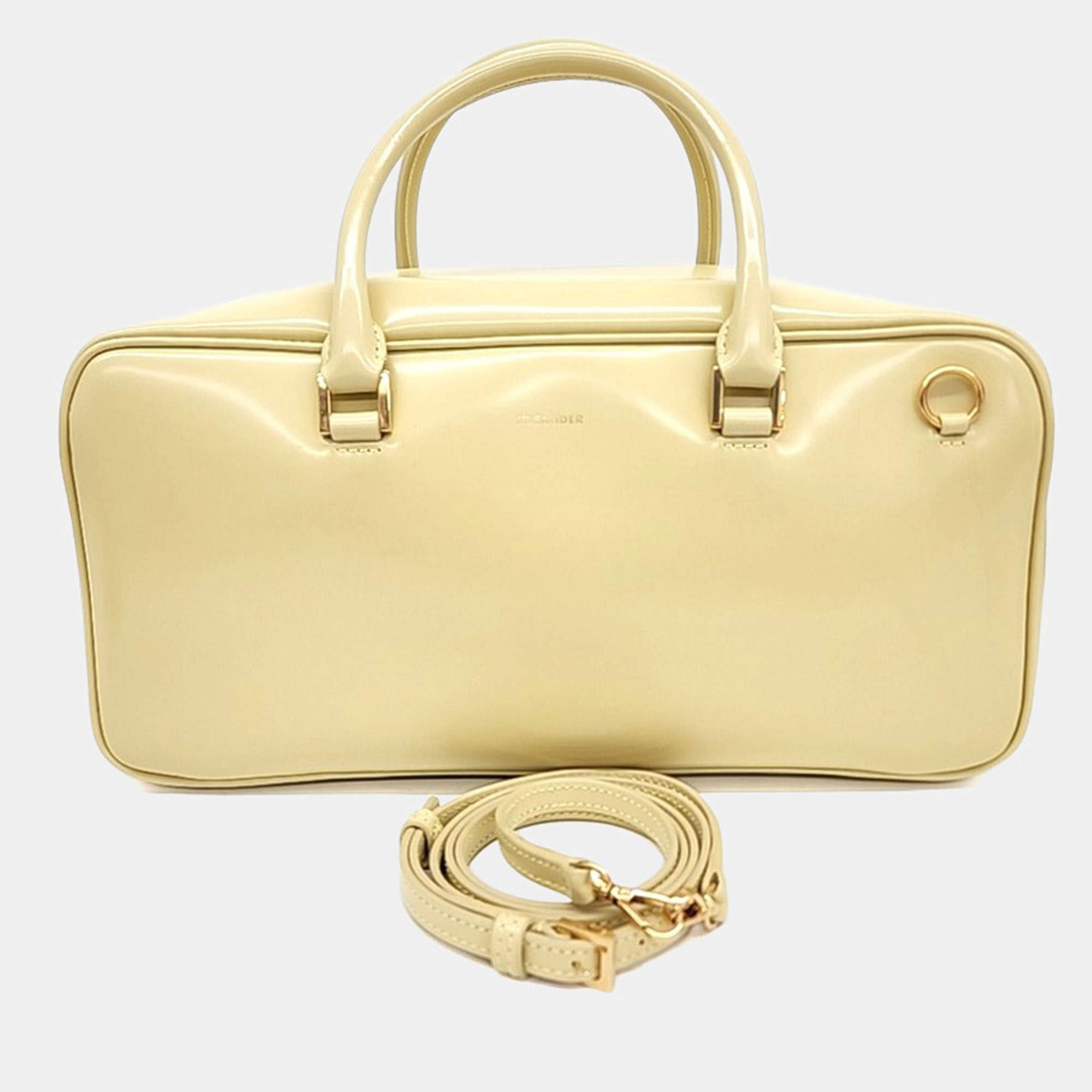 Pre Owned Jil Sander Yellow Leather J-VISION Square Tote and Crossbody Bag