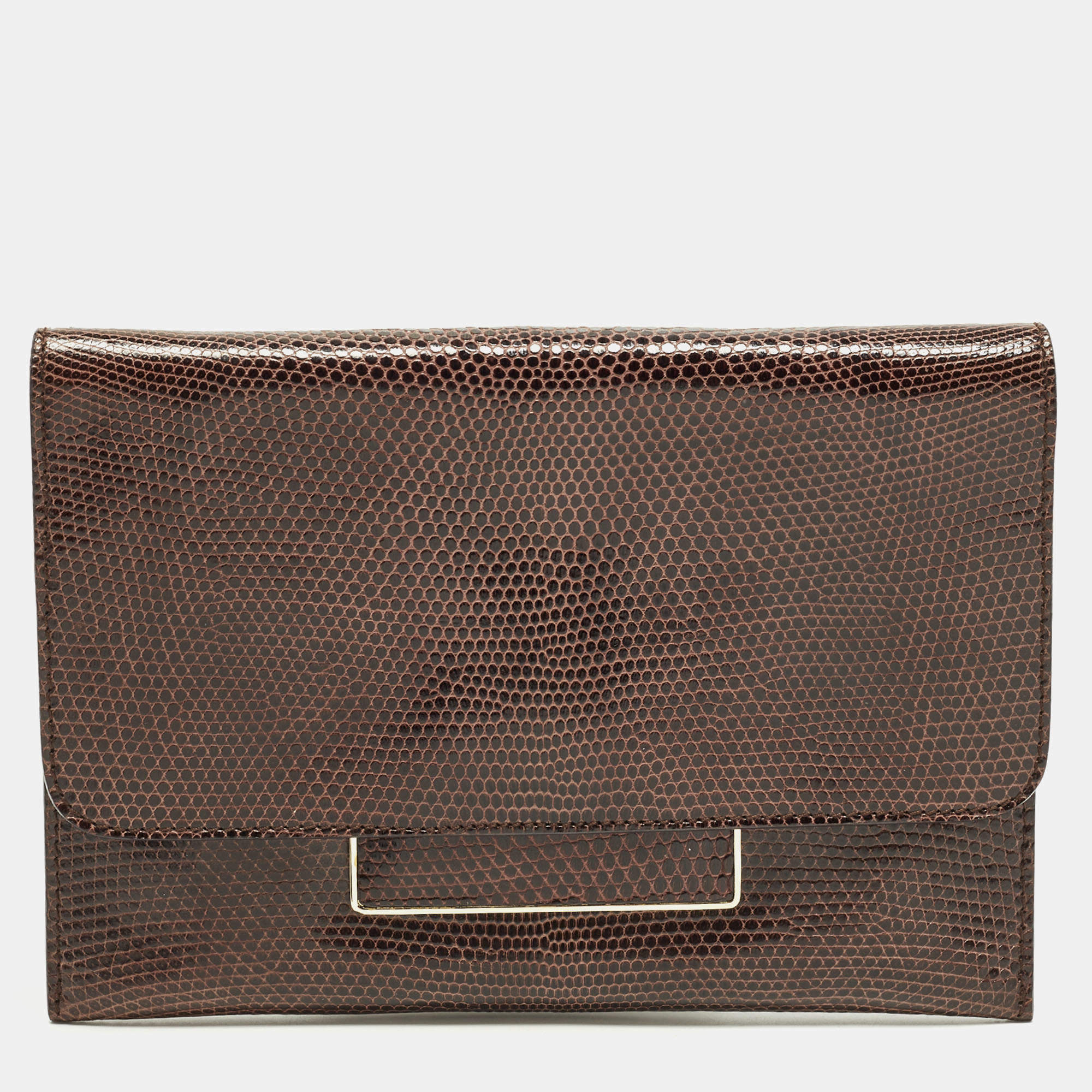 Pre Owned Jil Sander Burgundy Lizard Flap Clutch