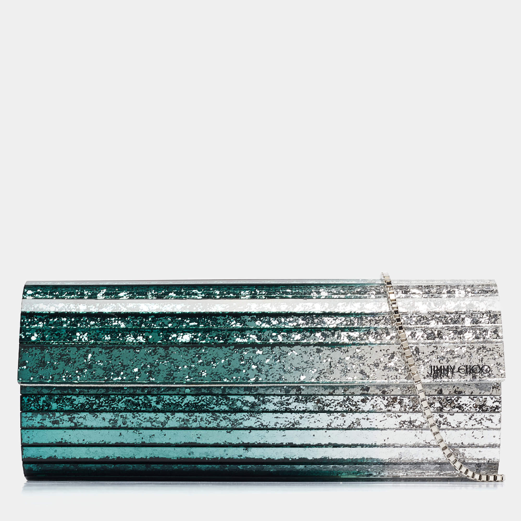 Pre Owned Jimmy Choo Green/Silver Glitter Acrylic Sweetie Chain Clutch