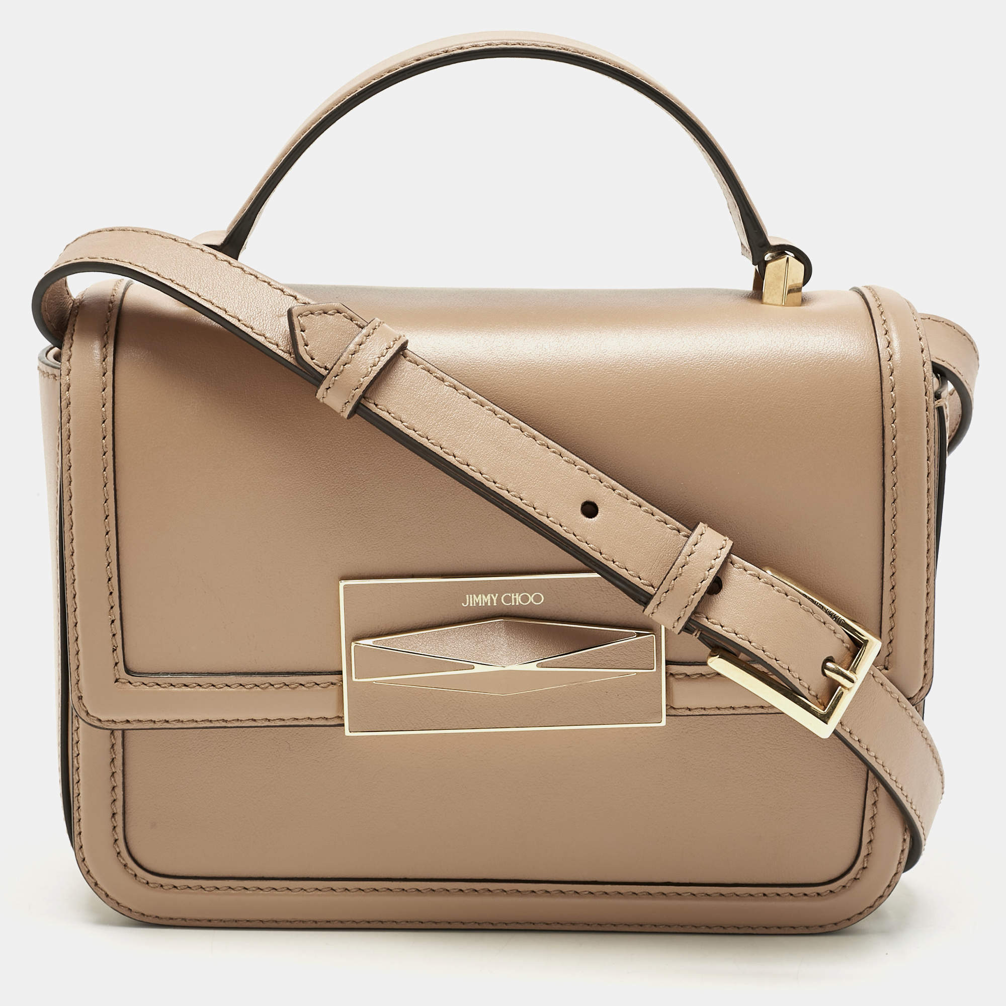 Pre Owned Jimmy Choo Biscuit Leather Diamond Top Handle Bag