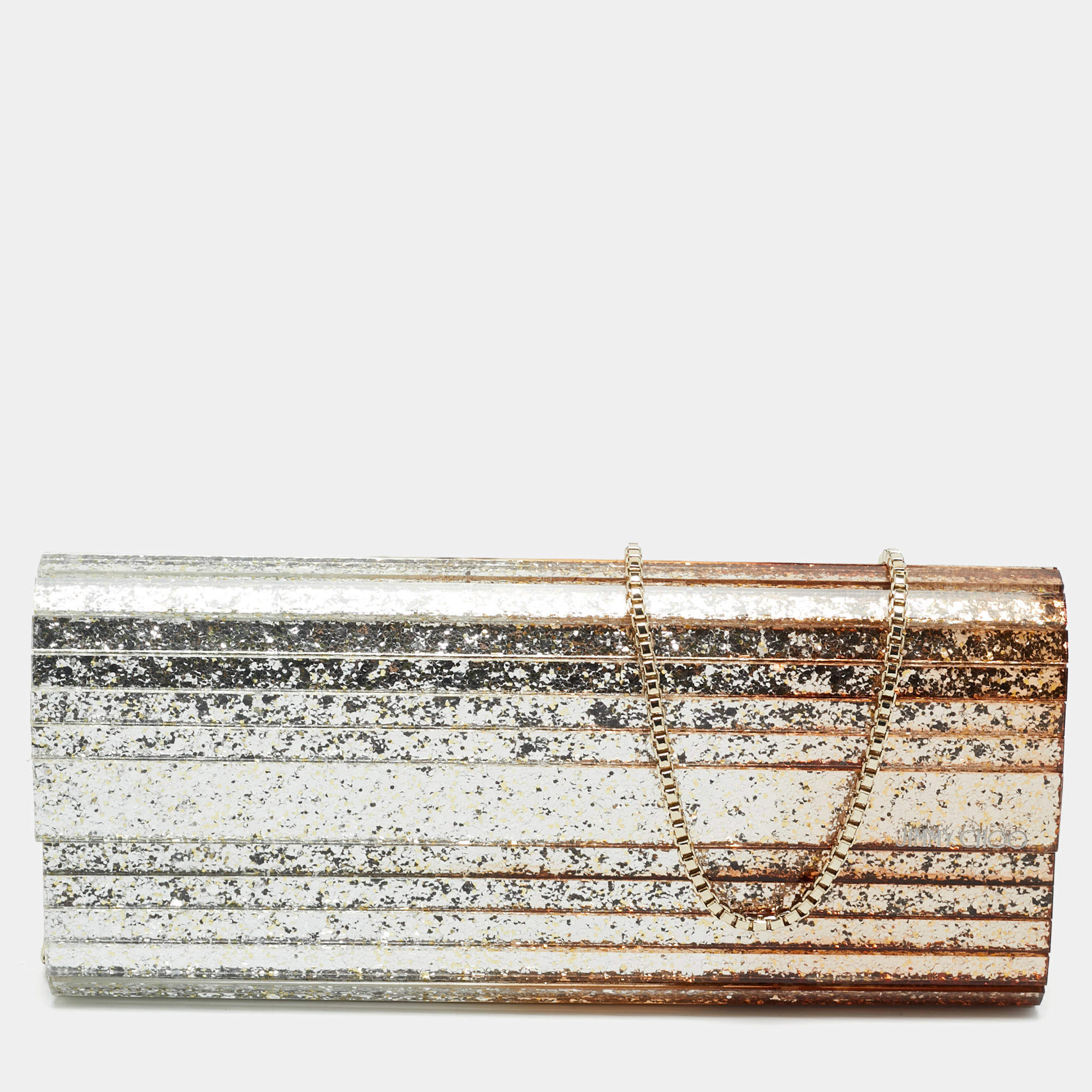Pre Owned Jimmy Choo Gold/Silver Glitter Acrylic Sweetie Chain Clutch