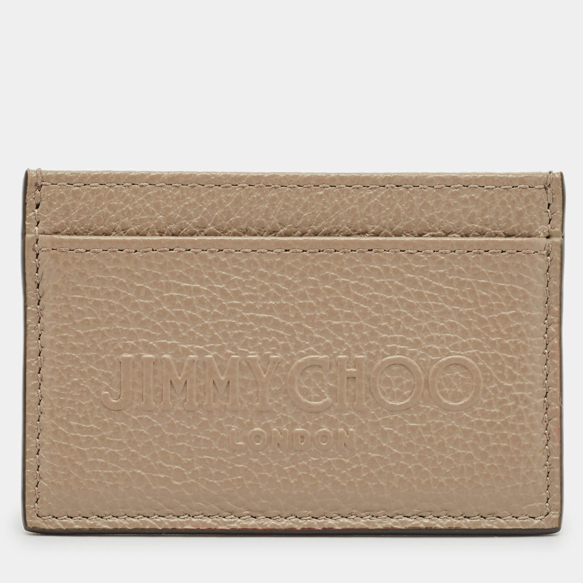 Pre Owned Jimmy Choo Beige Leather Logo Embossed Card Holder