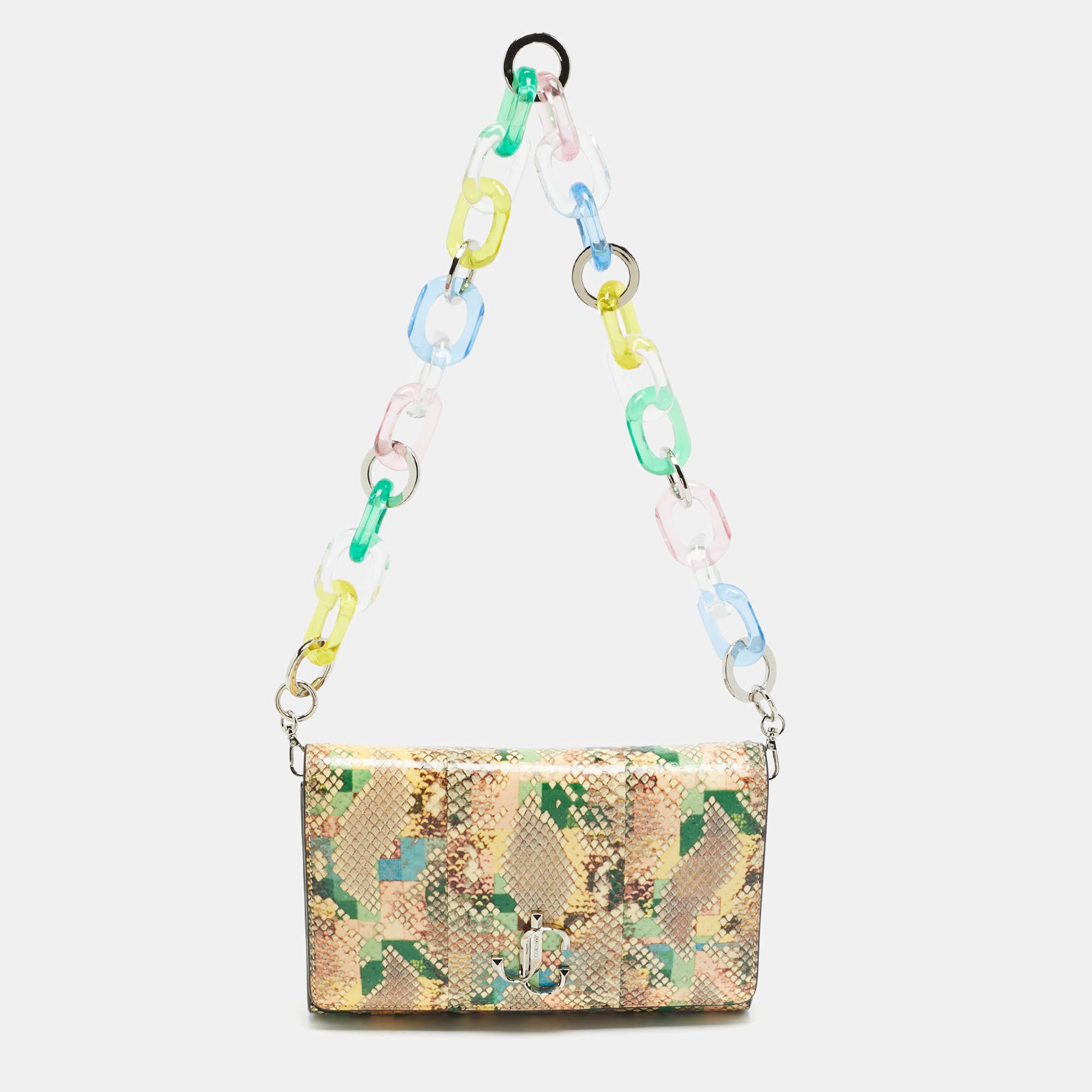 مملوكة مسبقًا حقيبة كلتش جيمي تشو سلسله فارين جلد منقوش اصفر