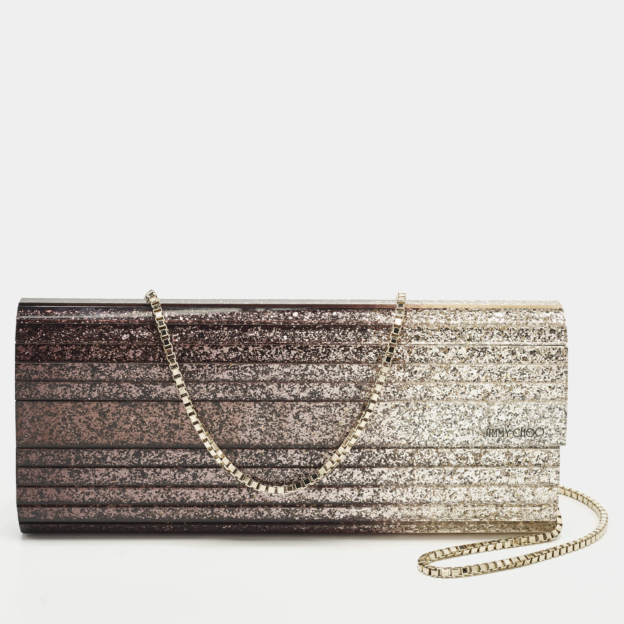 Pre Owned حقيبة كلتش جيمي تشو سويتي سلسلة اكريليك غليتر اومبر بنفسجي أومبريه