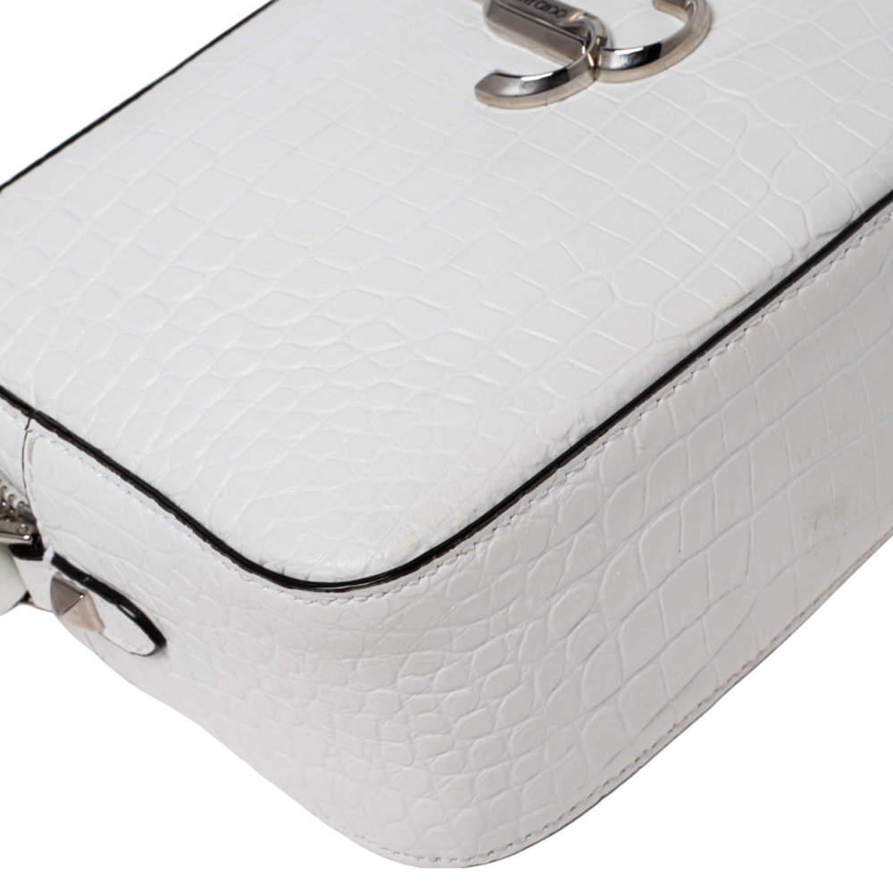 Jimmy Choo White Croc Embossed Leather Varenne Camera Bag