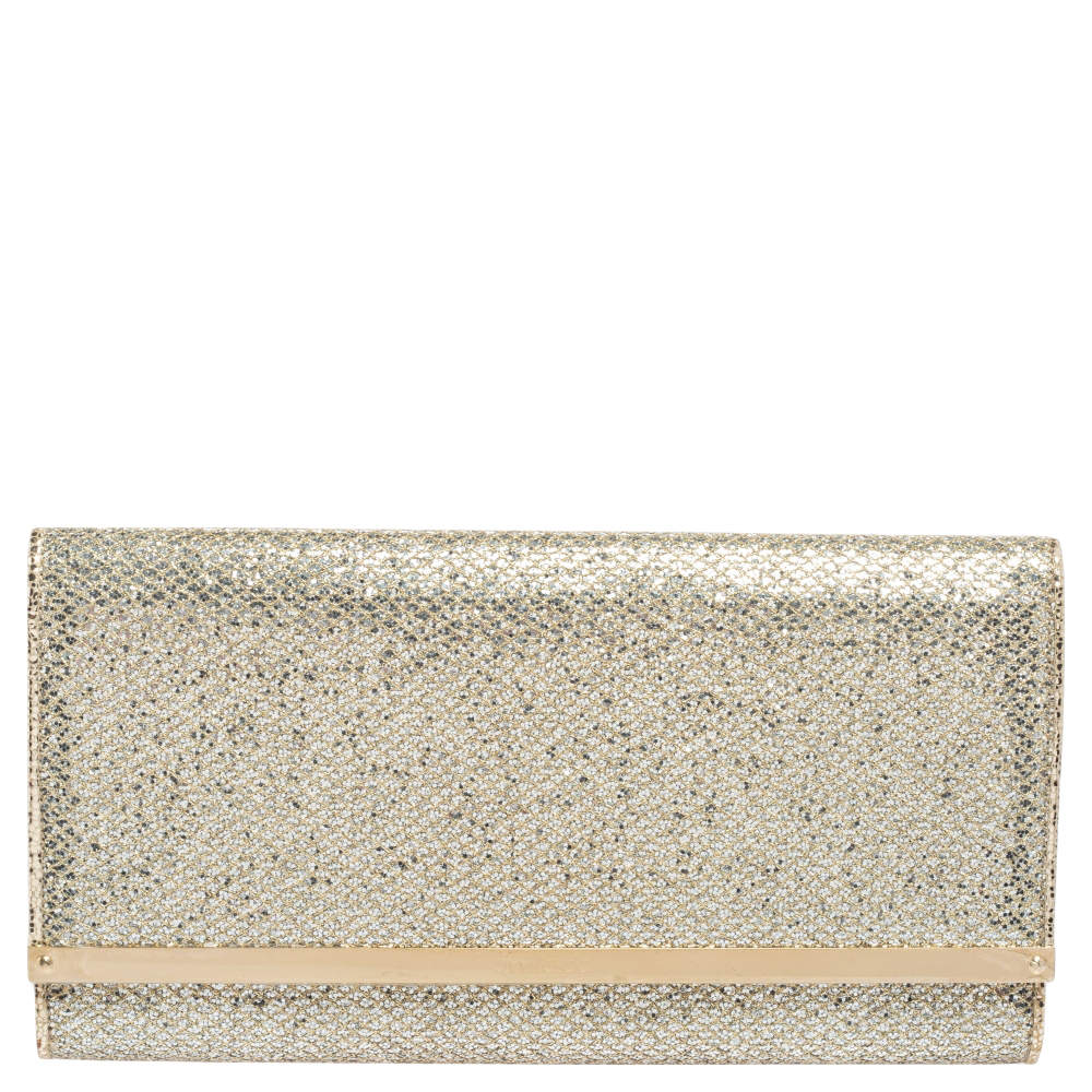 Jimmy Choo Pale Gold Glitter Milla Clutch Jimmy Choo | The Luxury Closet