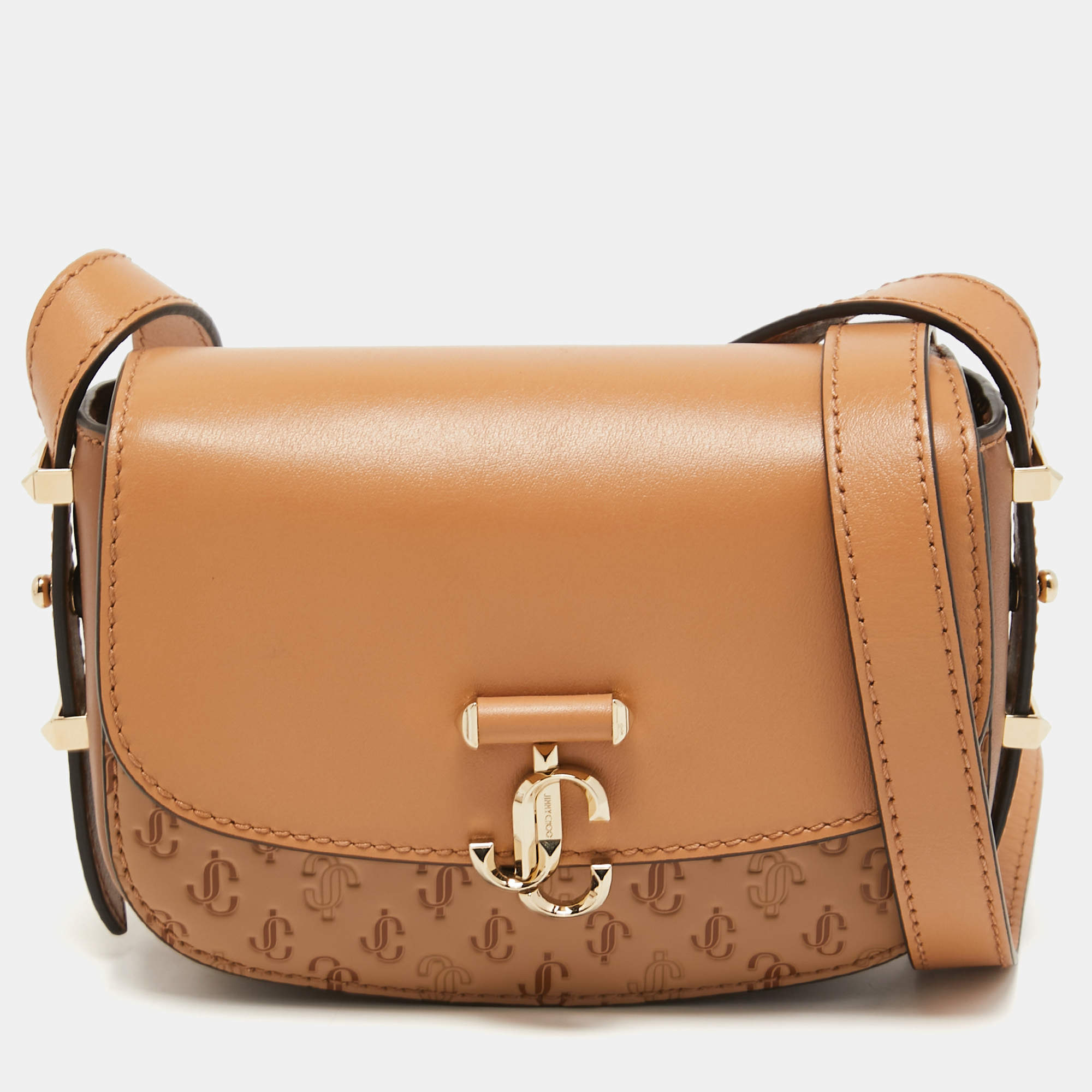 Pre Owned Jimmy Choo Brown Signature Embossed Leather Varenne Crossbody Bag