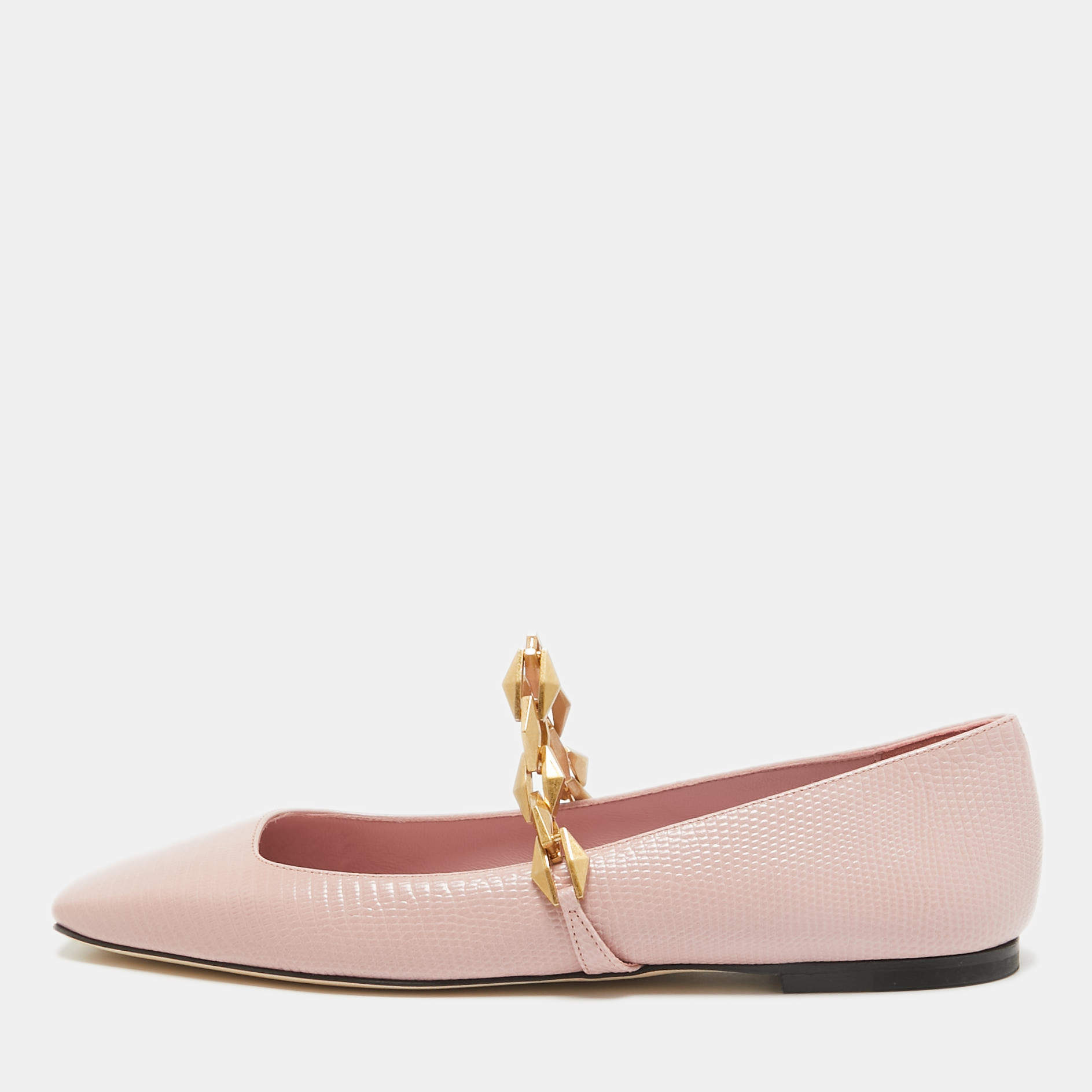 Pre Owned Jimmy Choo Pink Lizard Embossed Leather Diamond Tilda Ballet Flats Size 38