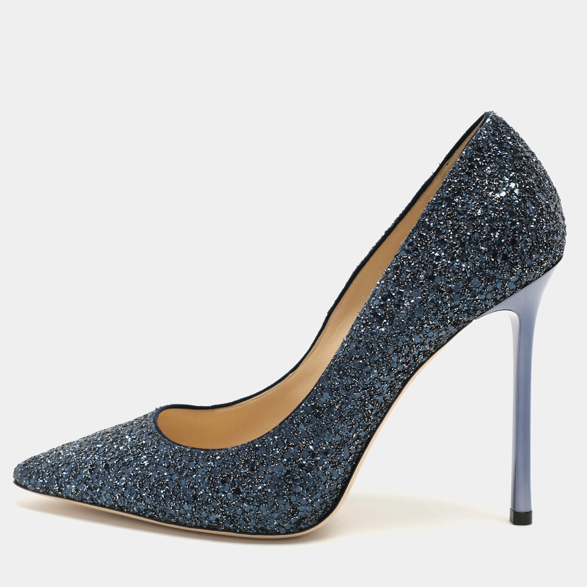 Jimmy Choo Blue Glitter Romy Pumps Size 39.5