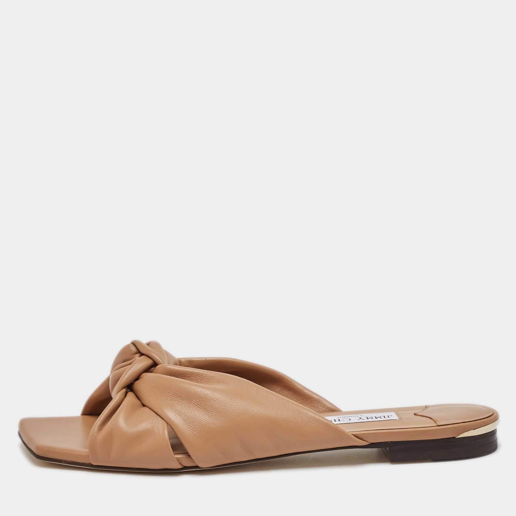مملوكة مسبقًا Jimmy Choo Brown Leather Avenue Flat Sandals Size 41