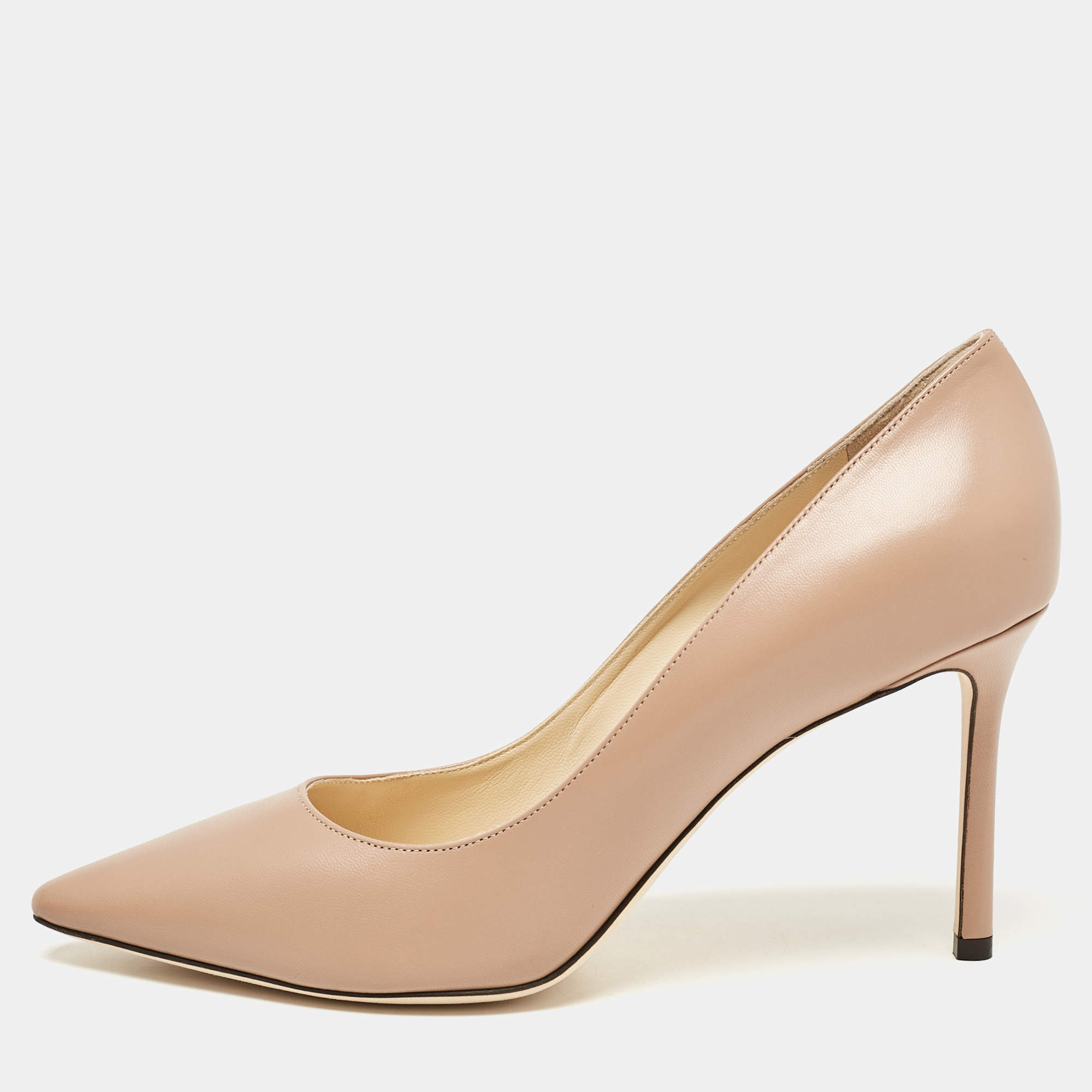 Pre Owned Jimmy Choo Beige Leather Romy 85 Pumps Size 41