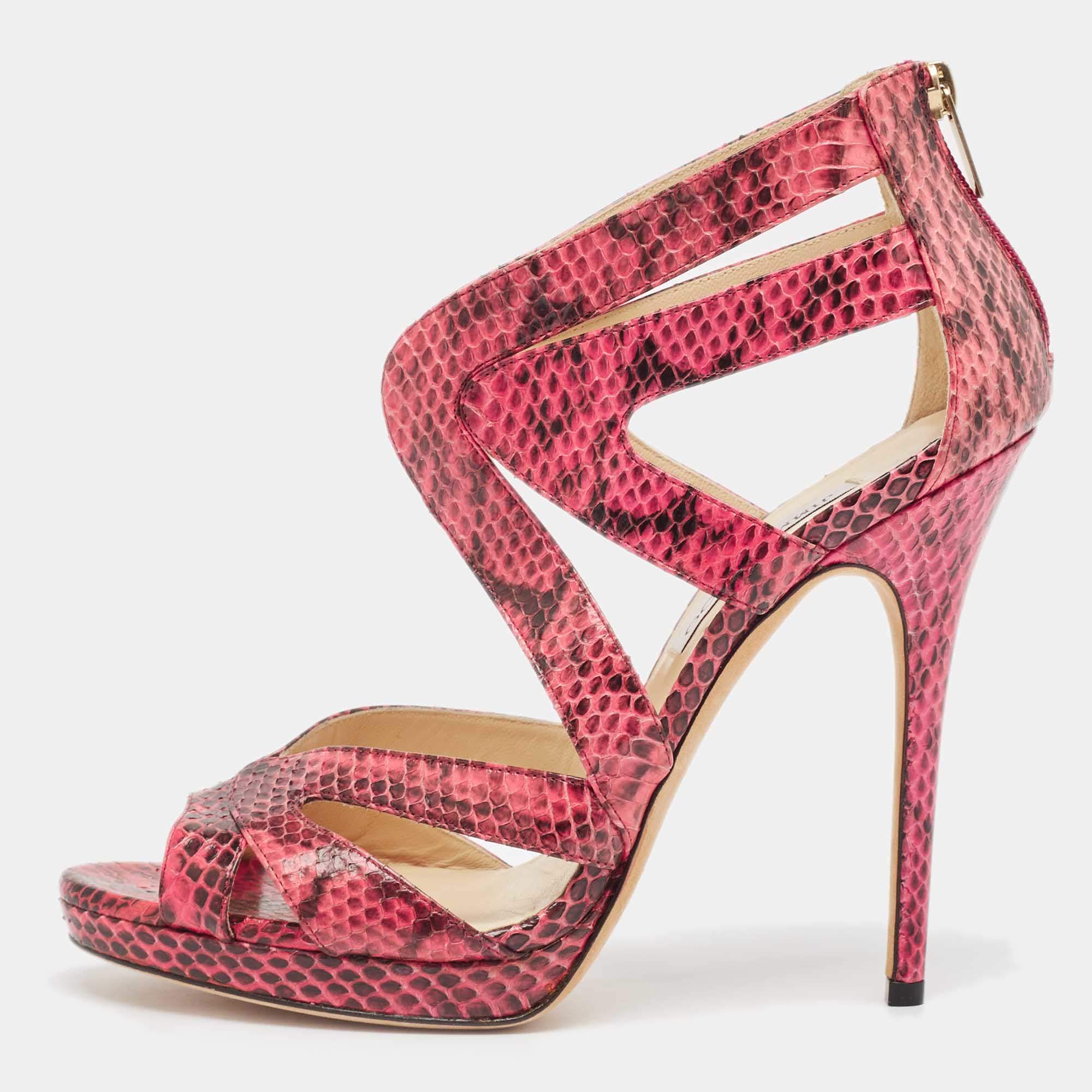 Jimmy Choo Pink Python Collar Platform Sandals Size 41