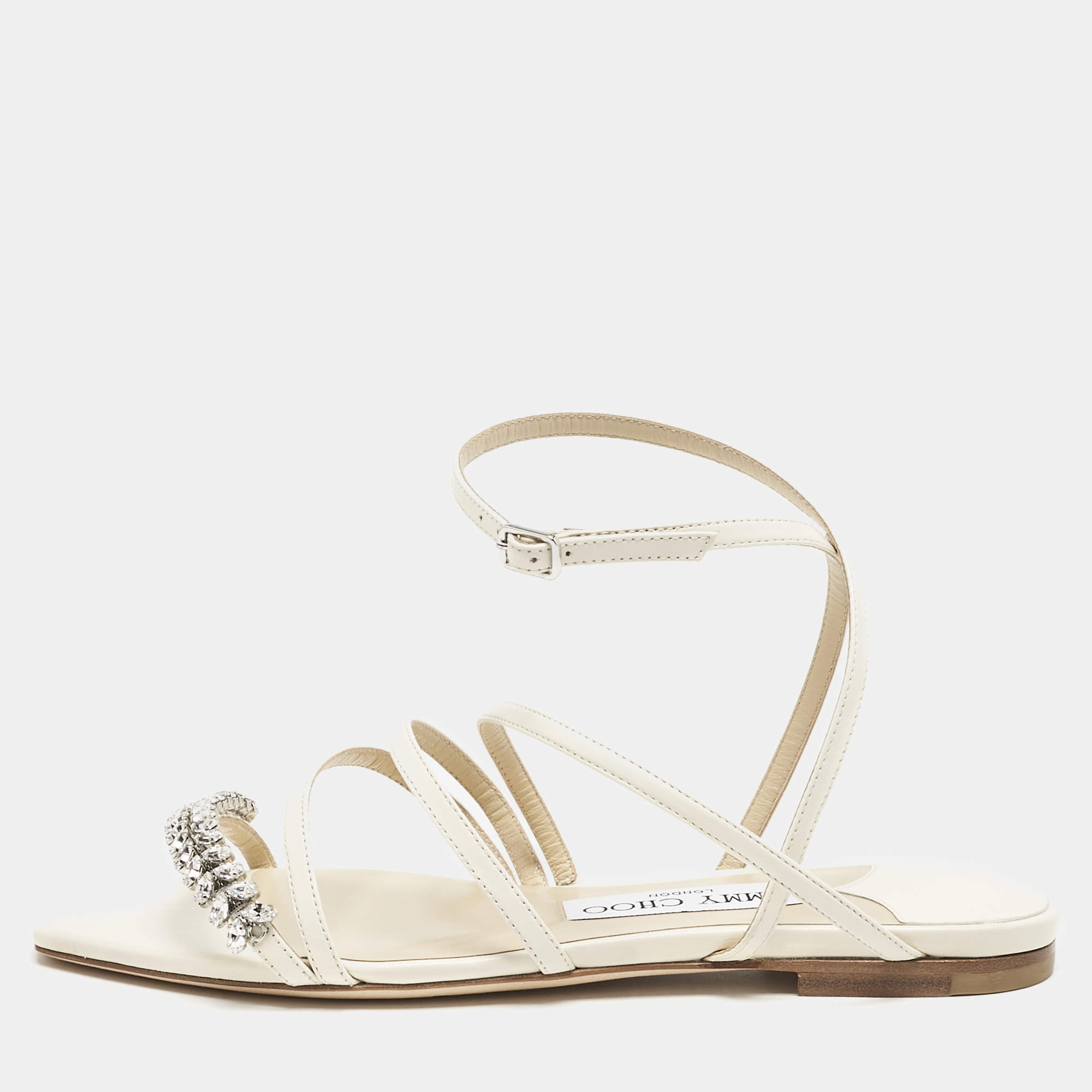 Jimmy Choo Cream Leather Bing Flat Sandals Size 35