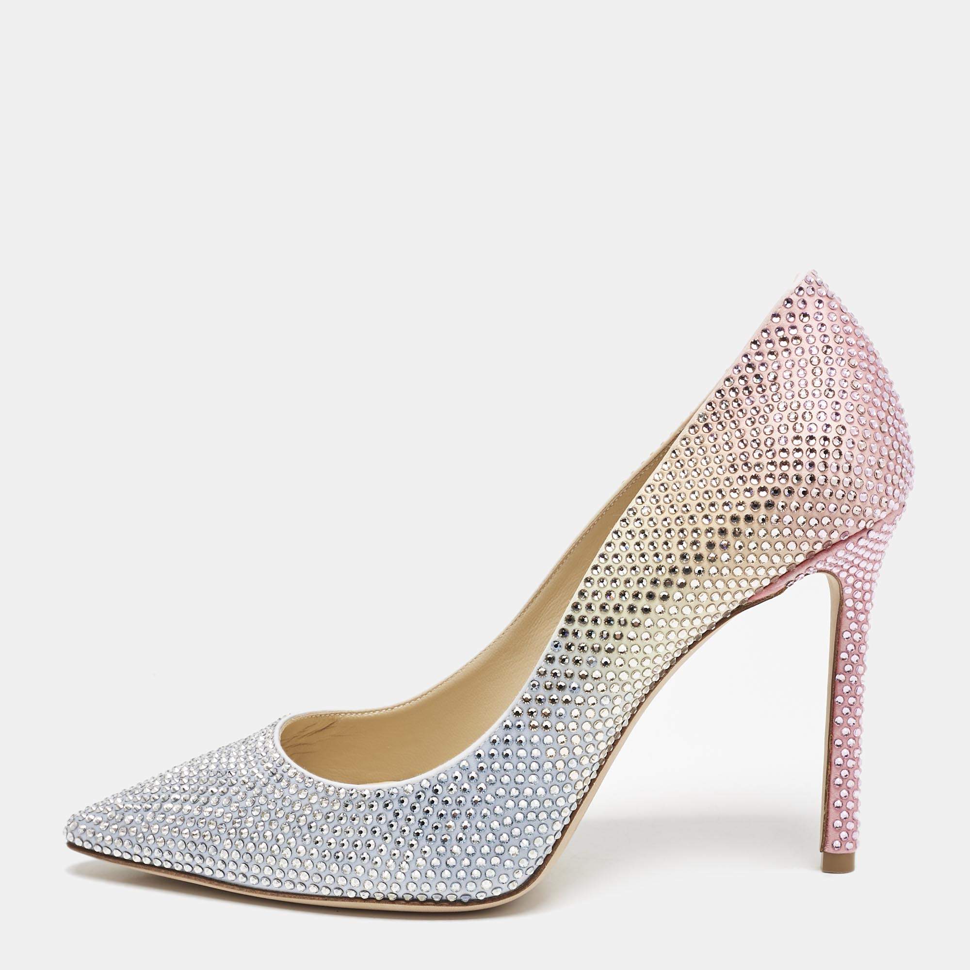 Pre Owned Jimmy Choo Ombre Silver/Pink Crystals Romy Pumps Size 39