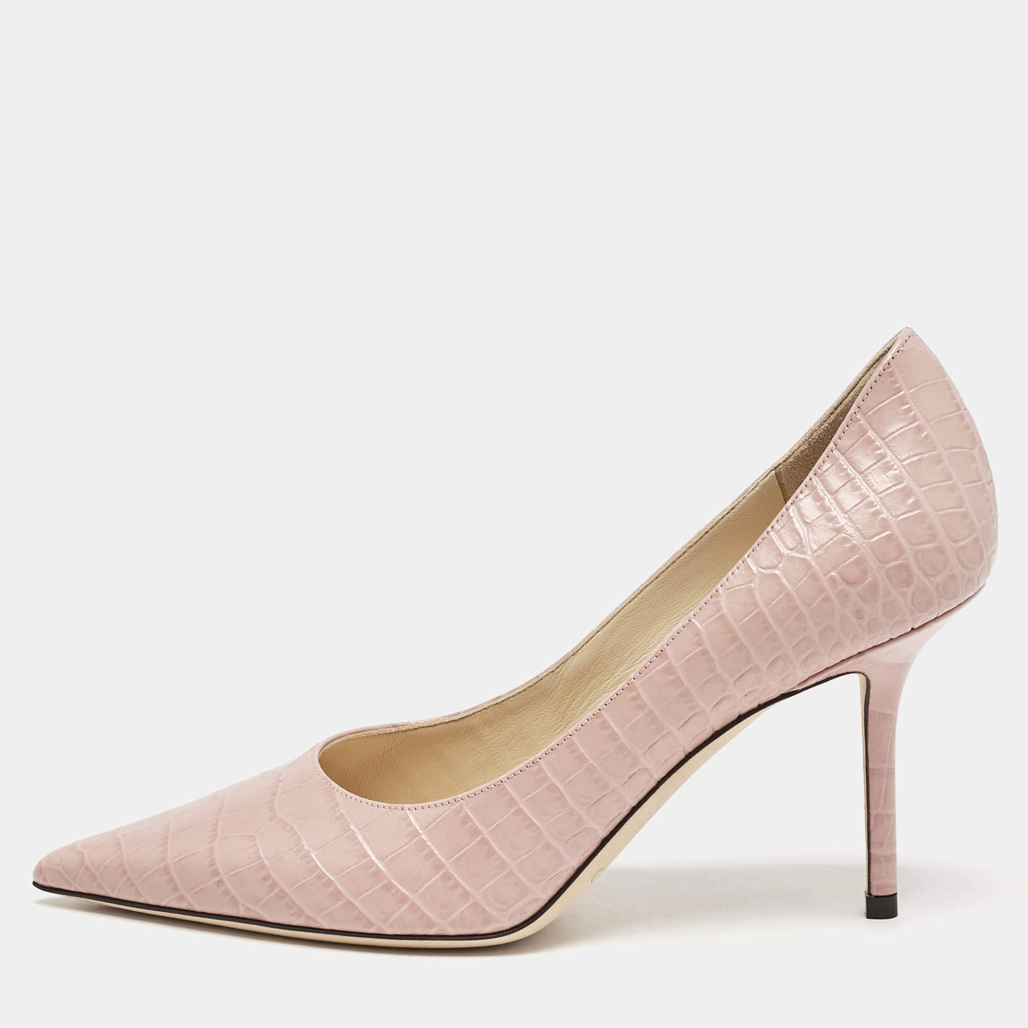 Jimmy Choo Blush Pink Croc Embossed Leather Love Pointed Toe Pumps Size 37