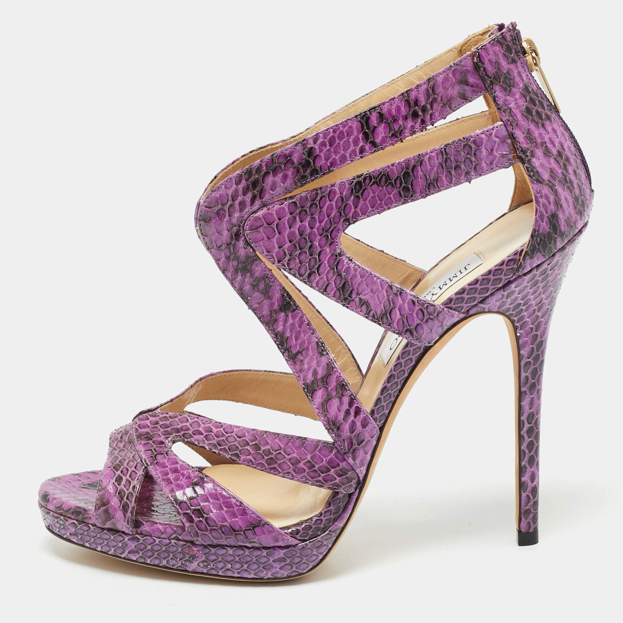 Jimmy Choo Purple Python Collar Platform Sandals Size 41