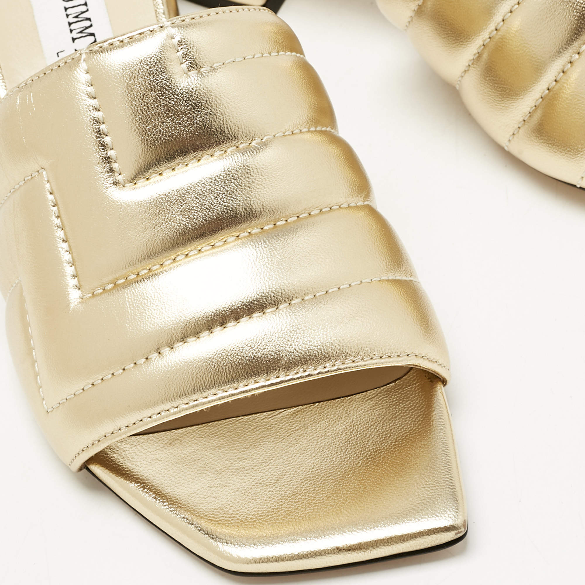 Jimmy Choo Gold Quilted Leather Themis Slide Sandals Size 37