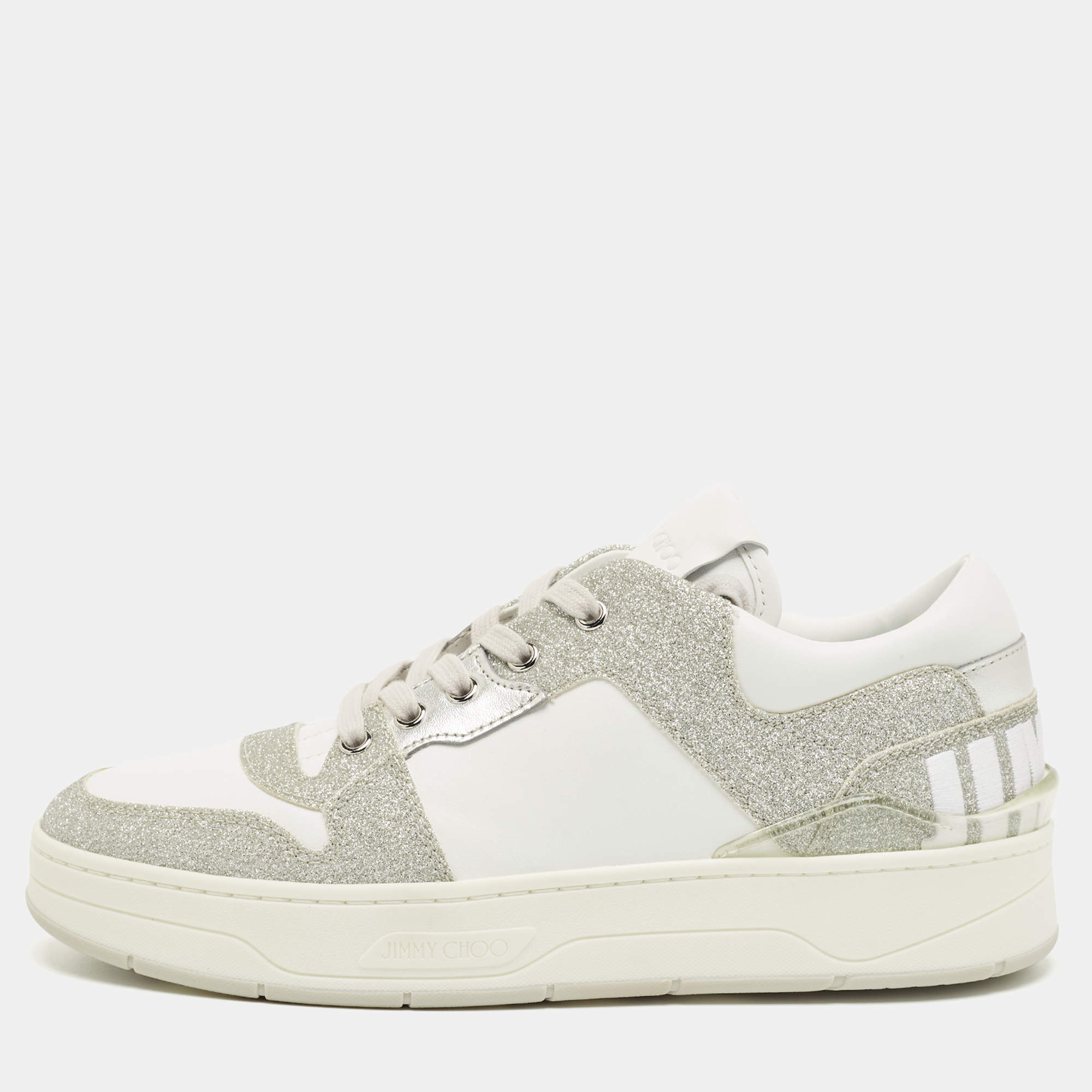 Pre Owned حذاء رياضي جيمي تشو راين جلد وغلتر متعدد الألوان برباط مقاس 37