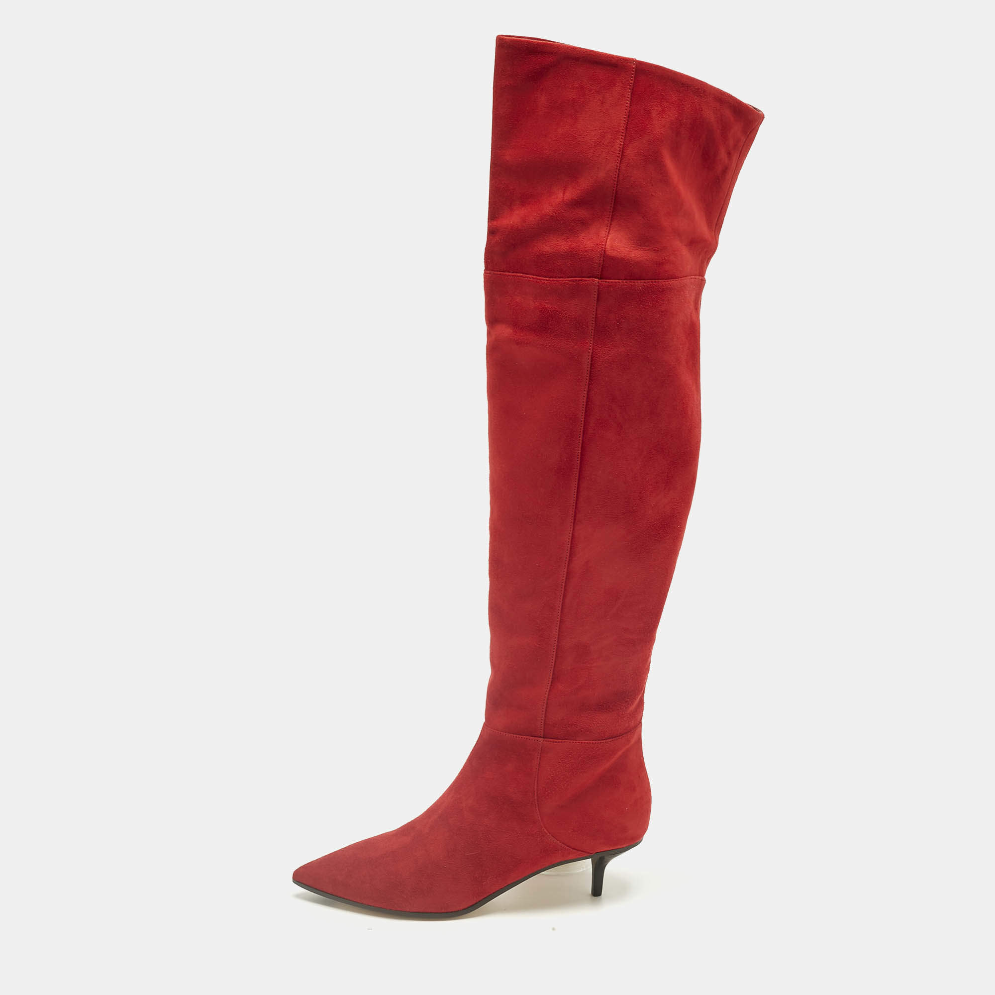 Pre Owned Jimmy Choo Red Suede Rise 50 Knee Length Boots Size 40