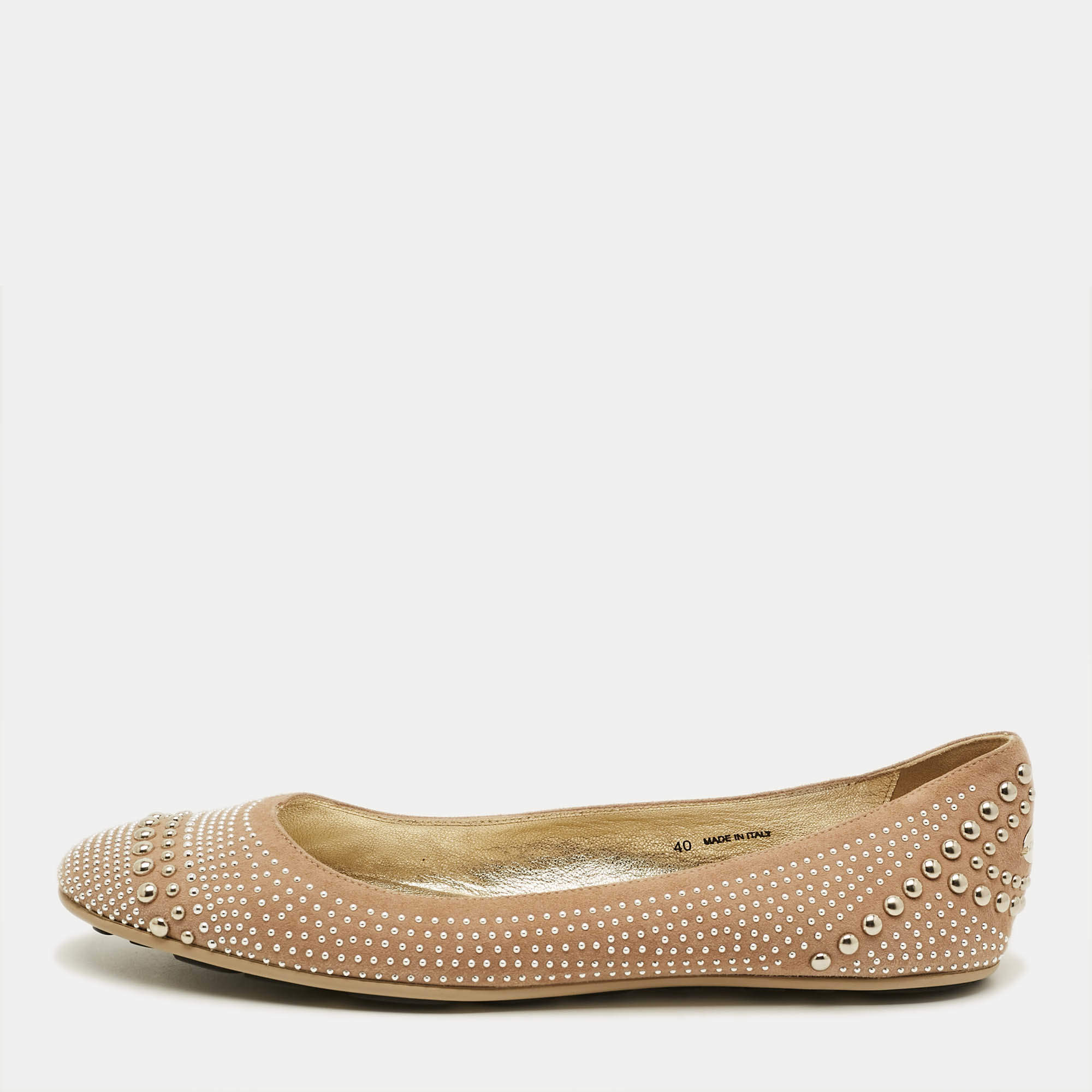 Pre Owned Jimmy Choo Size 40 Beige Suede Studded Ballet Flats