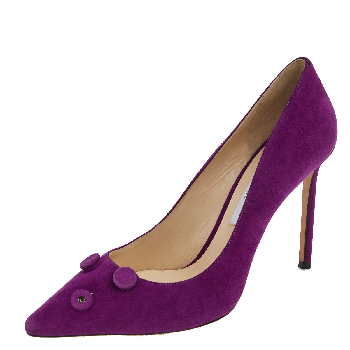 Pre Owned حذاء كعب عالي جيمي تشو ماديلاين سويدي بنفسجي مزين بأزرار جاسمين مقدمة مدببة مقاس 41