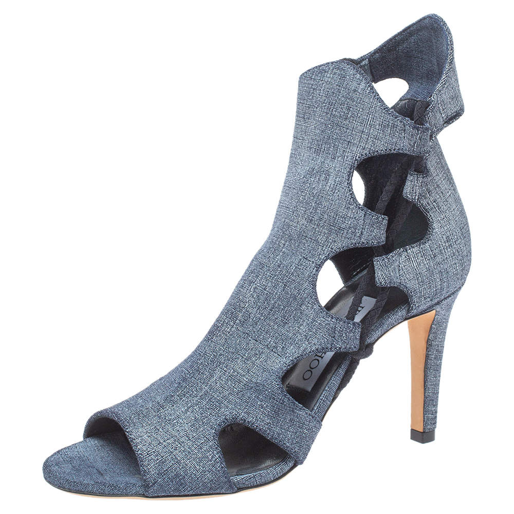 Jimmy Choo offers Blue Denim Fabric Elasticized Cutout Sandals