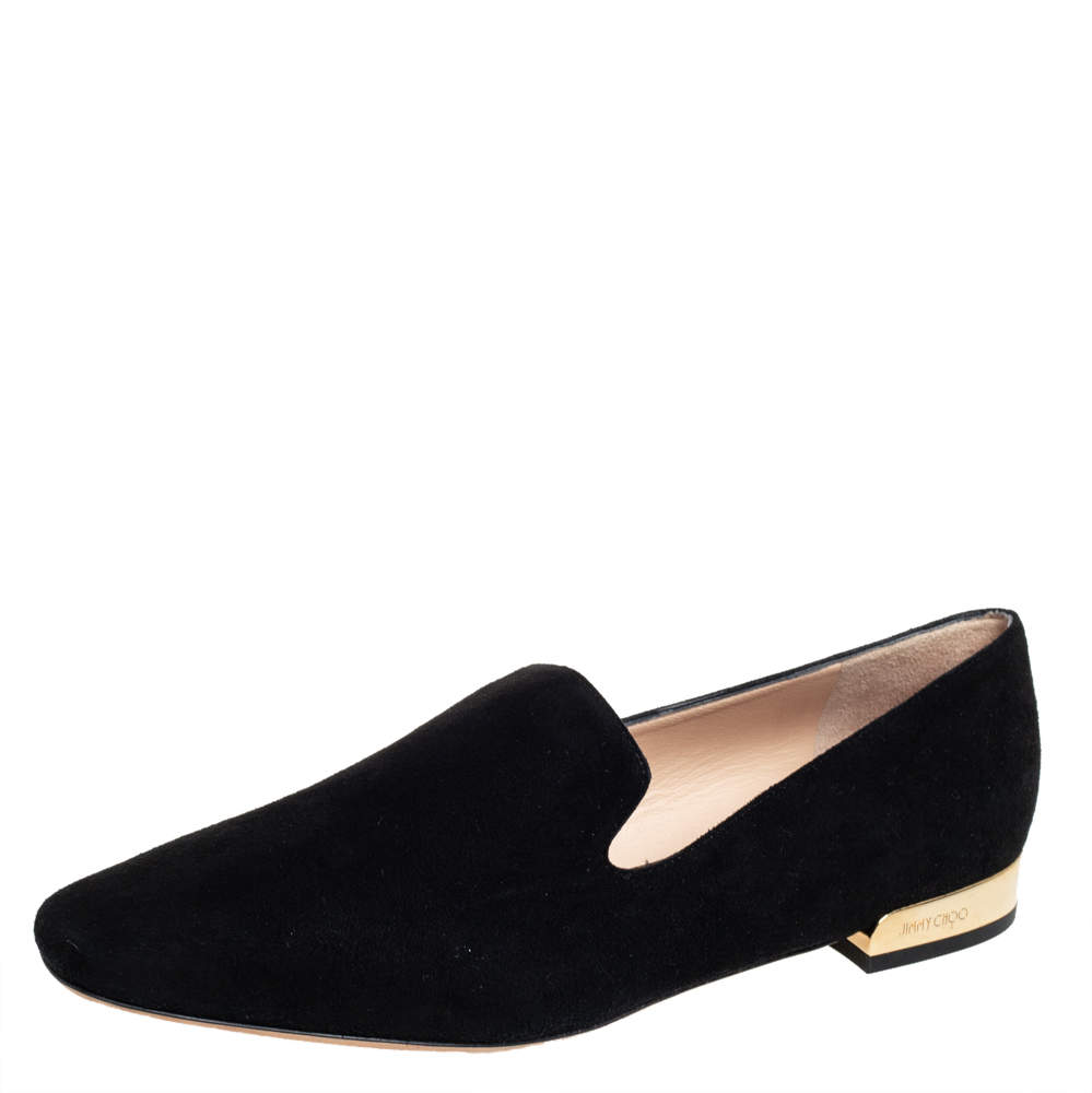 Pre Owned Jimmy Choo Black Suede Jaida Smoking Slippers Size 39.5