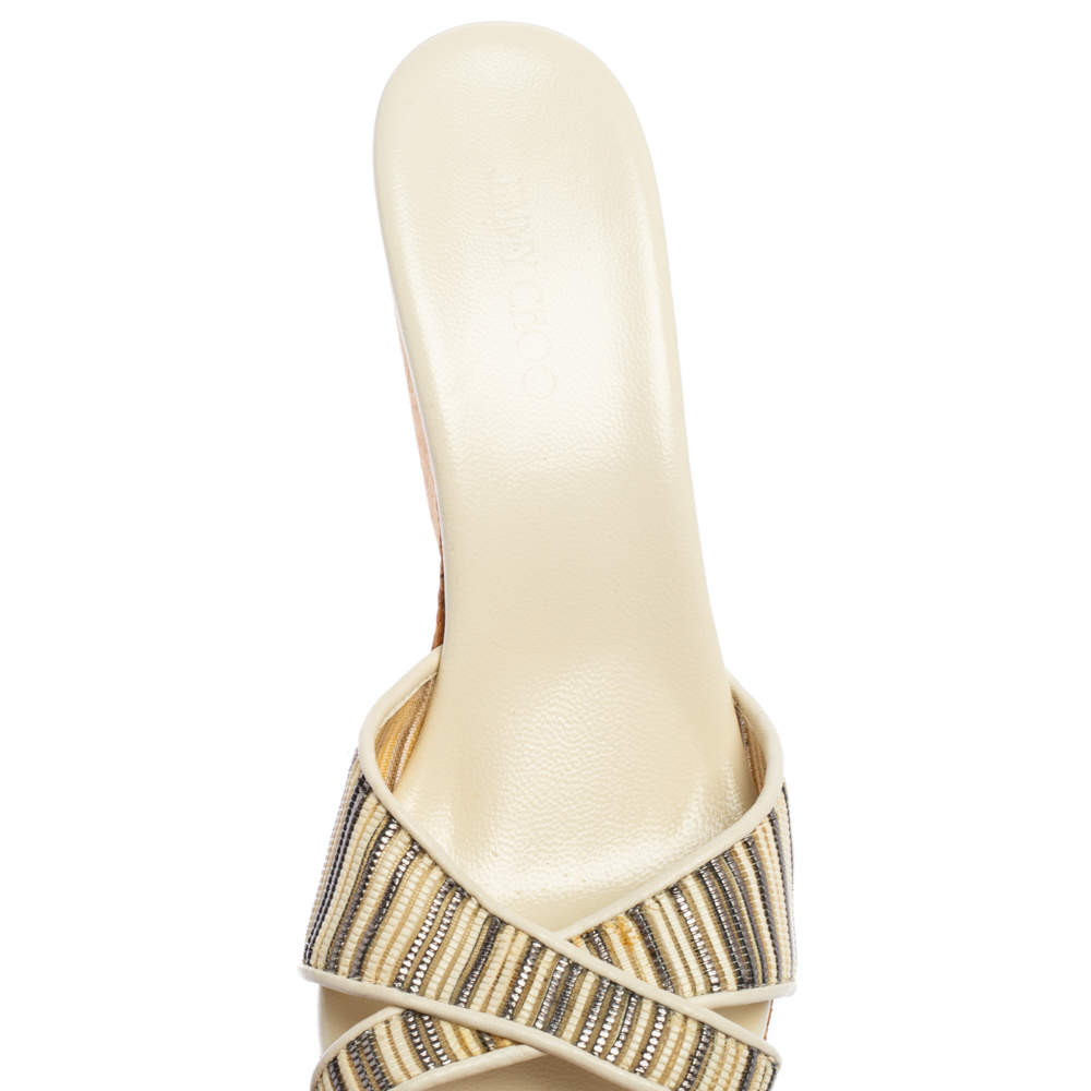 Jimmy Choo Cream/Grey Mesh And Leather Pandora Platform Wedge online Sandals