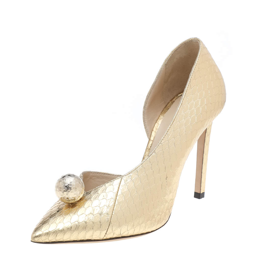 Jimmy Choo Gold Python Embossed Leather Sadira D'orsay Pumps Size