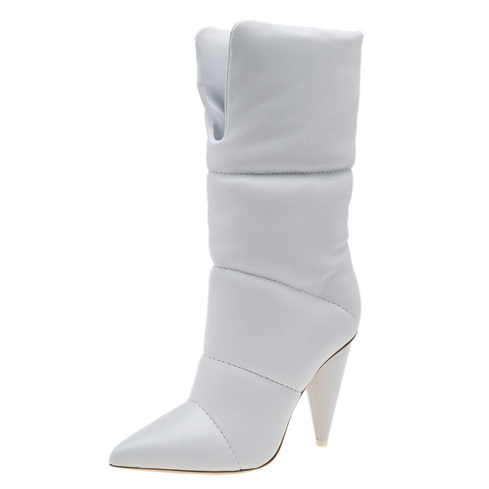 Pre Owned Jimmy Choo x Off-White Leather Calf Length Boots Size 35.5
