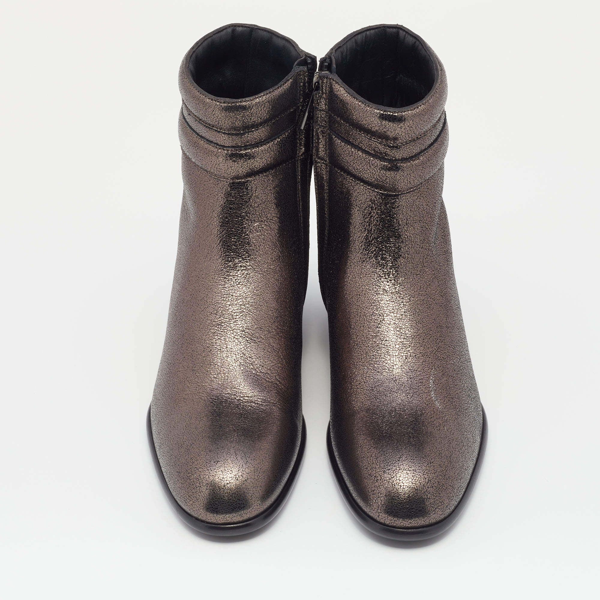 Pre Owned Jimmy Choo Metallic Dark Brown Leather Jimi Ankle Boots Size 40
