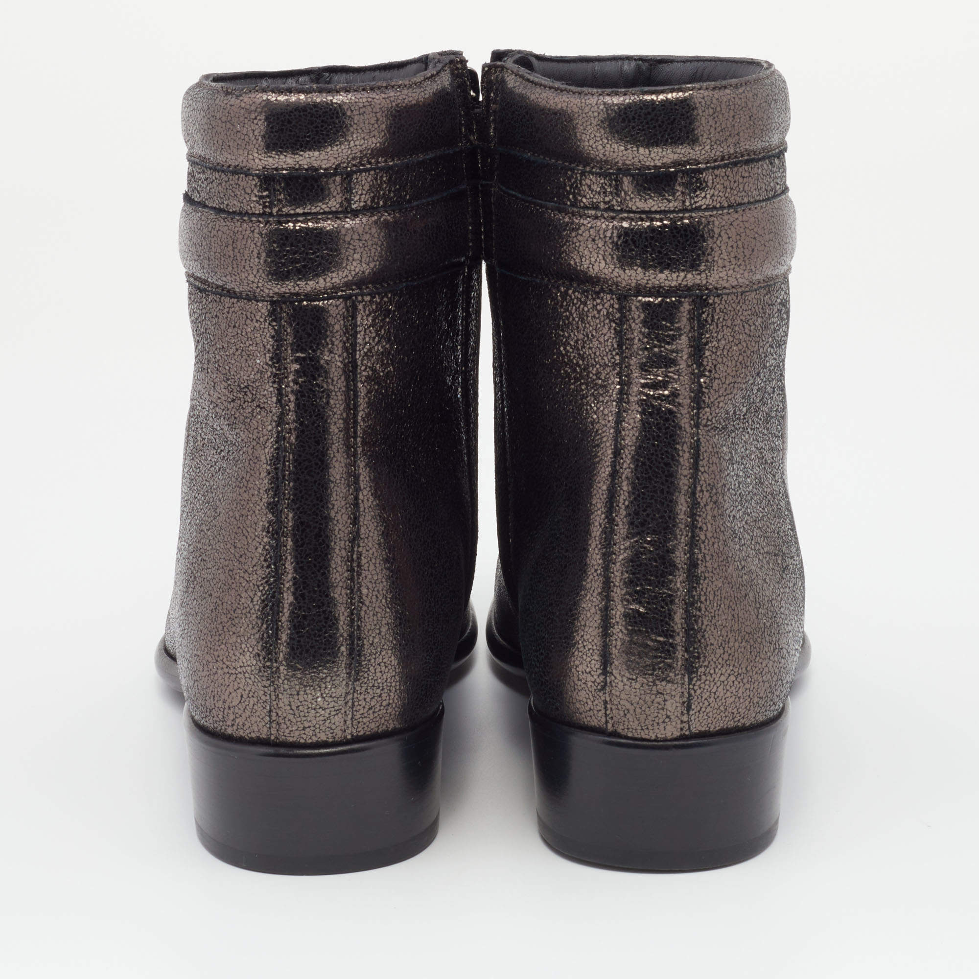 Pre Owned Jimmy Choo Metallic Dark Brown Leather Jimi Ankle Boots Size 40