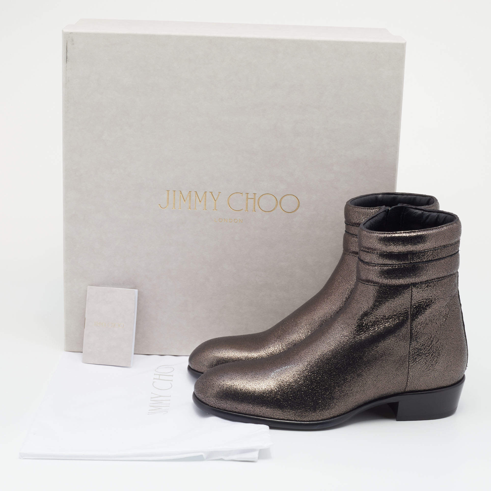 Pre Owned Jimmy Choo Metallic Dark Brown Leather Jimi Ankle Boots Size 40