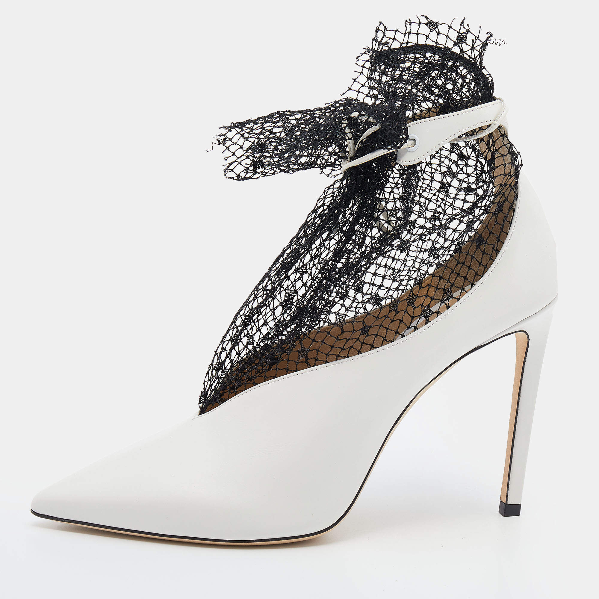 مملوكة مسبقًا Jimmy Choo White/Black Leather And Polka Dot Mesh Leanne Ankle Booties Size 40
