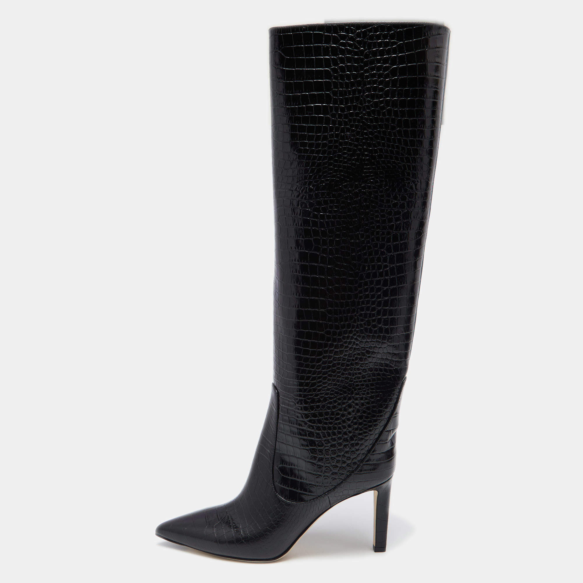 مملوكة مسبقًا Jimmy Choo Black Croc Embossed Leather Mavis Knee Length Boots Size 40