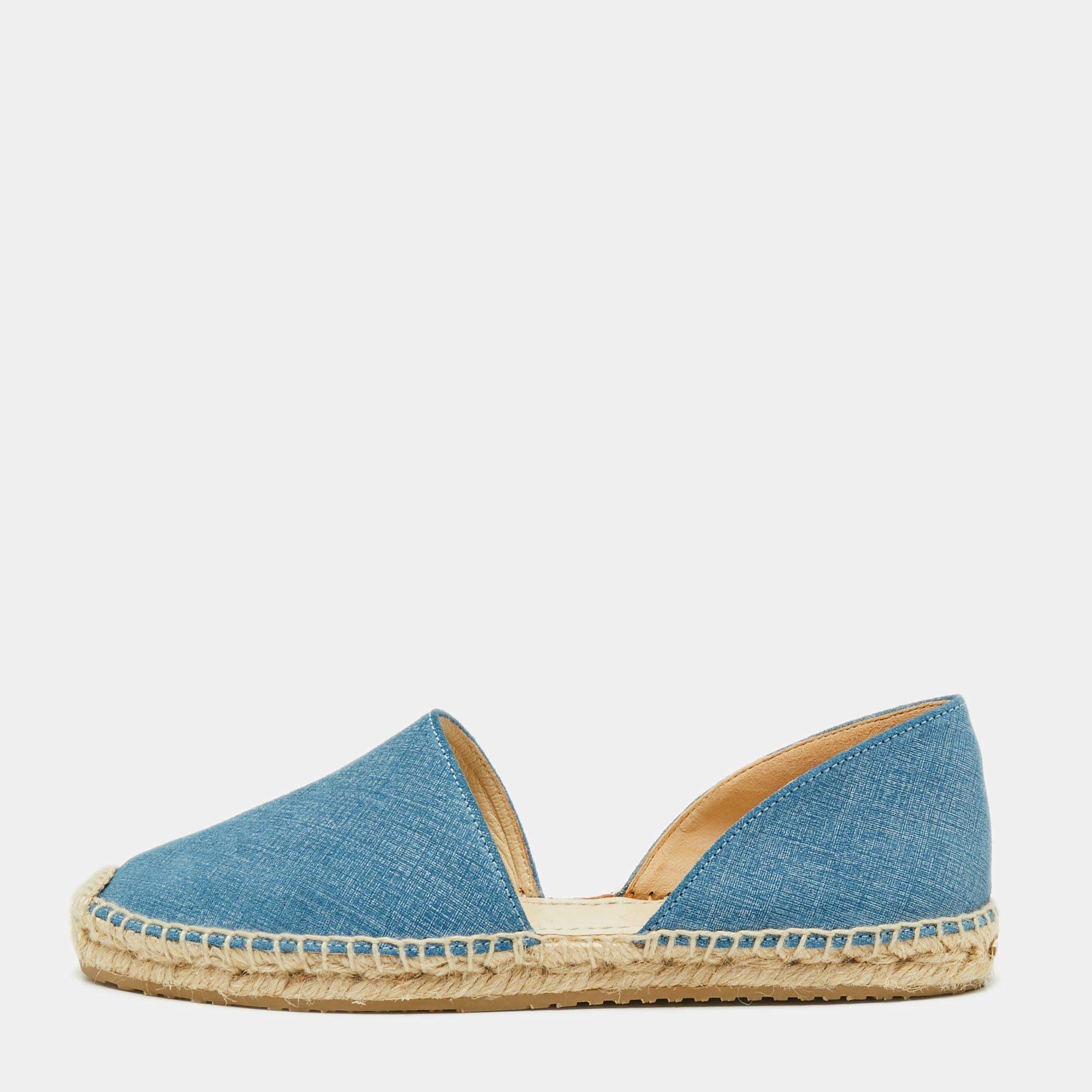 Pre Owned Jimmy Choo Blue Demin Cutout Espadrille Flats Size 36.5