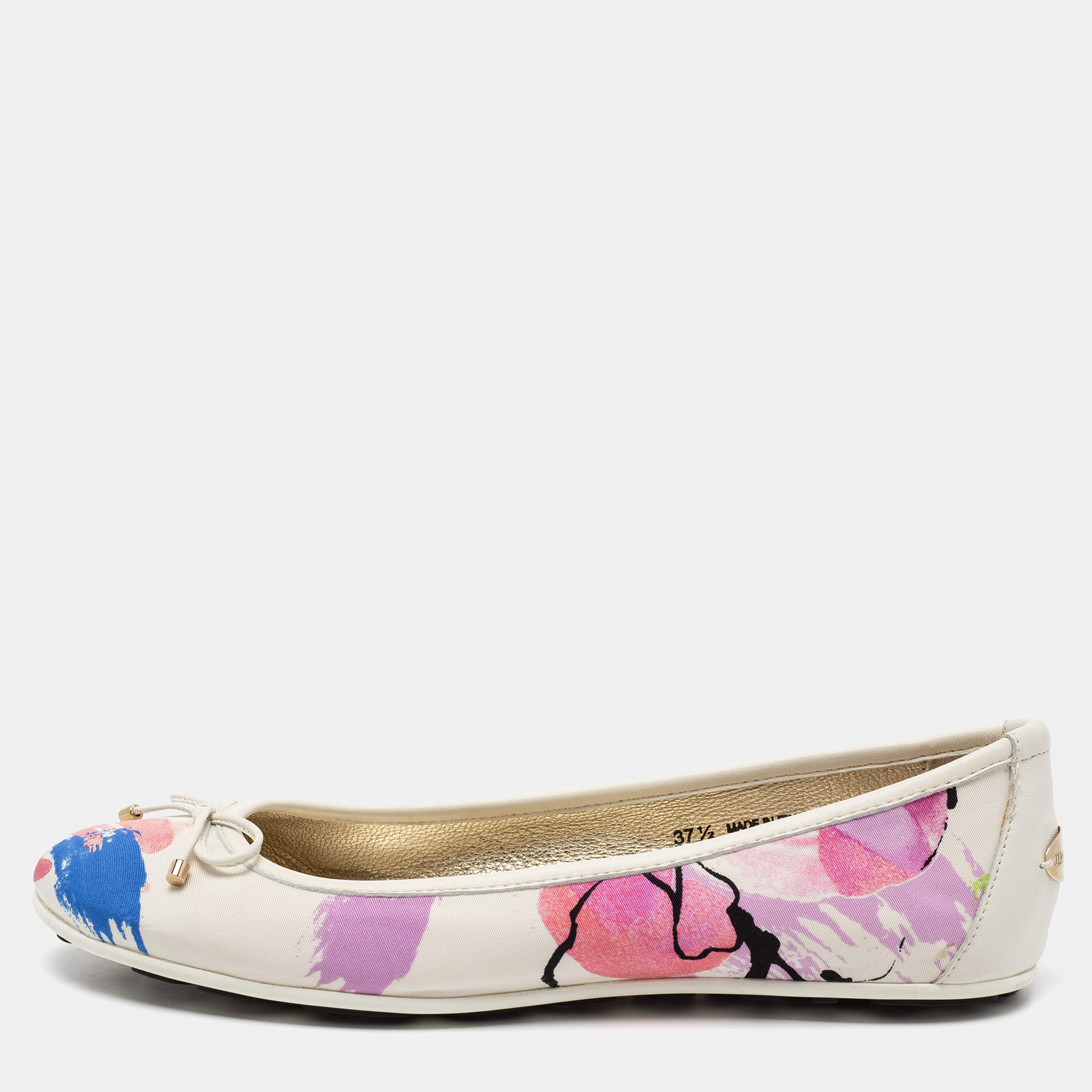 Pre Owned حذاء باليرينا فلات جيمي تشو جلد وكانفاس متعدد الألوان مقاس 37.5