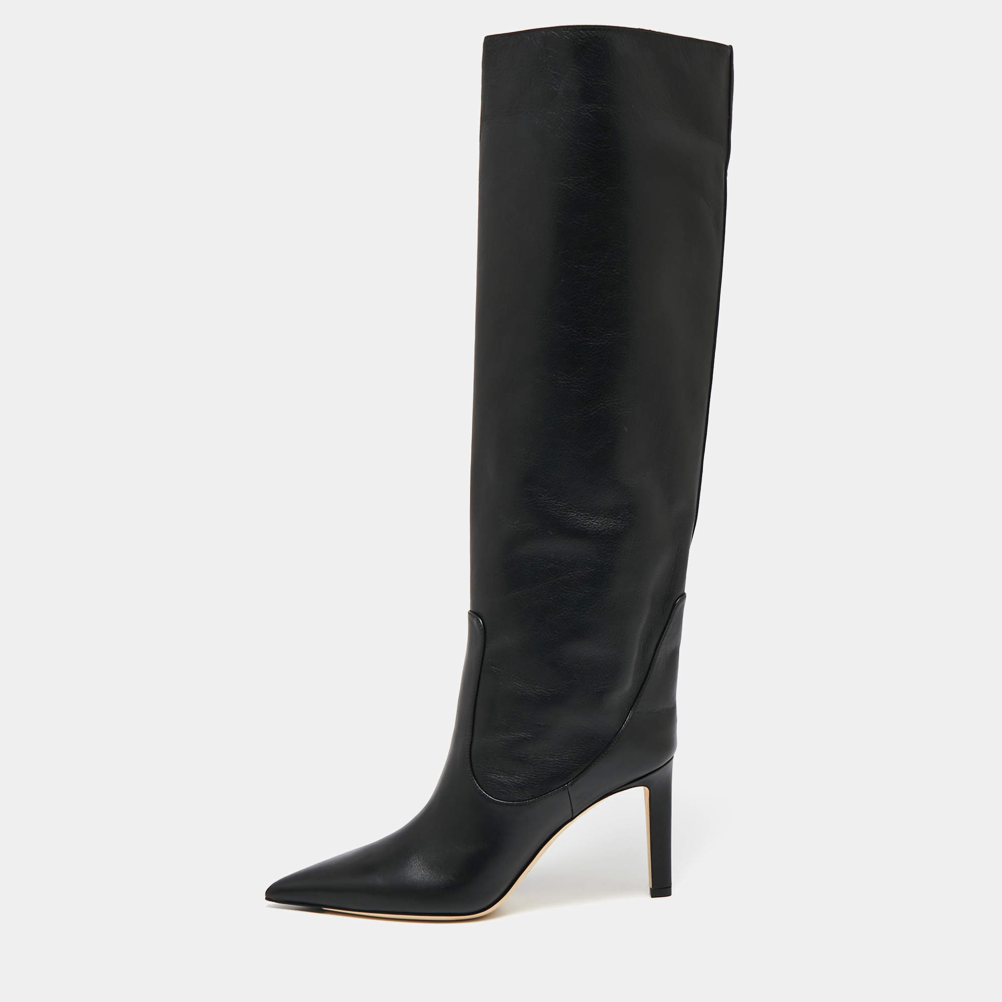 مملوكة مسبقًا Jimmy Choo Black Leather Over Knee Length Boots Size 38 