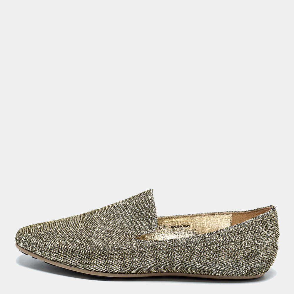 Jimmy Choo Gold Lurex Fabric Sloane Smoking Slippers Size 36.5